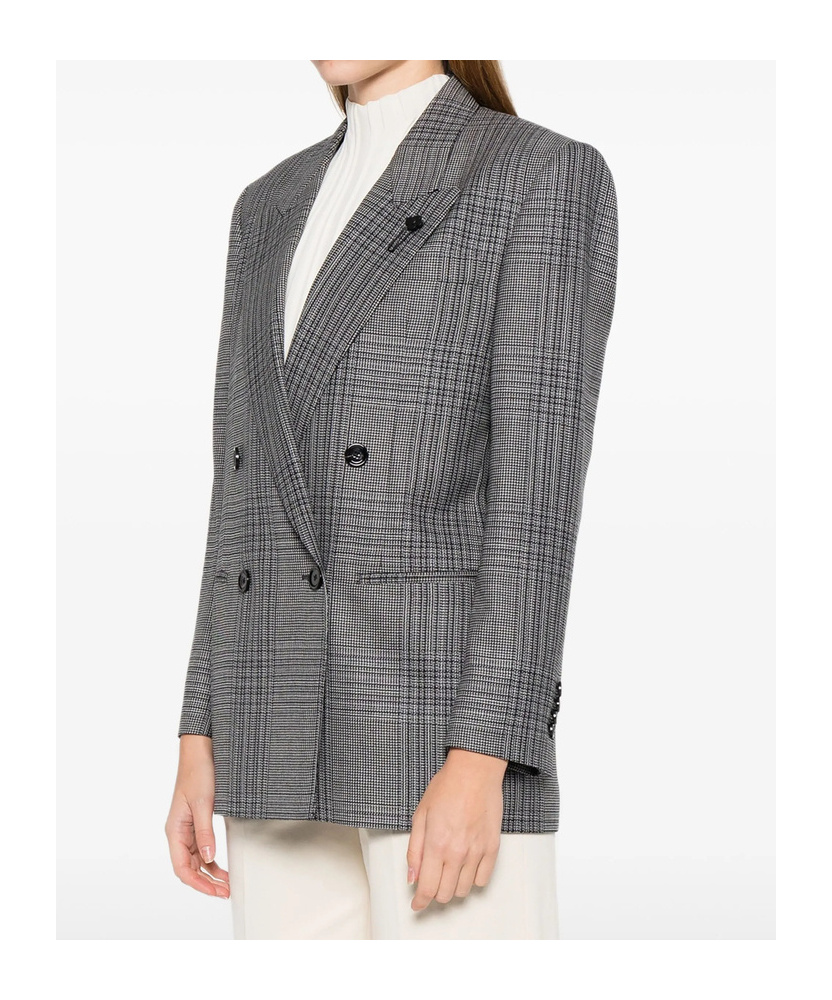 Lardini Double-breasted Checked Blazer In Gray