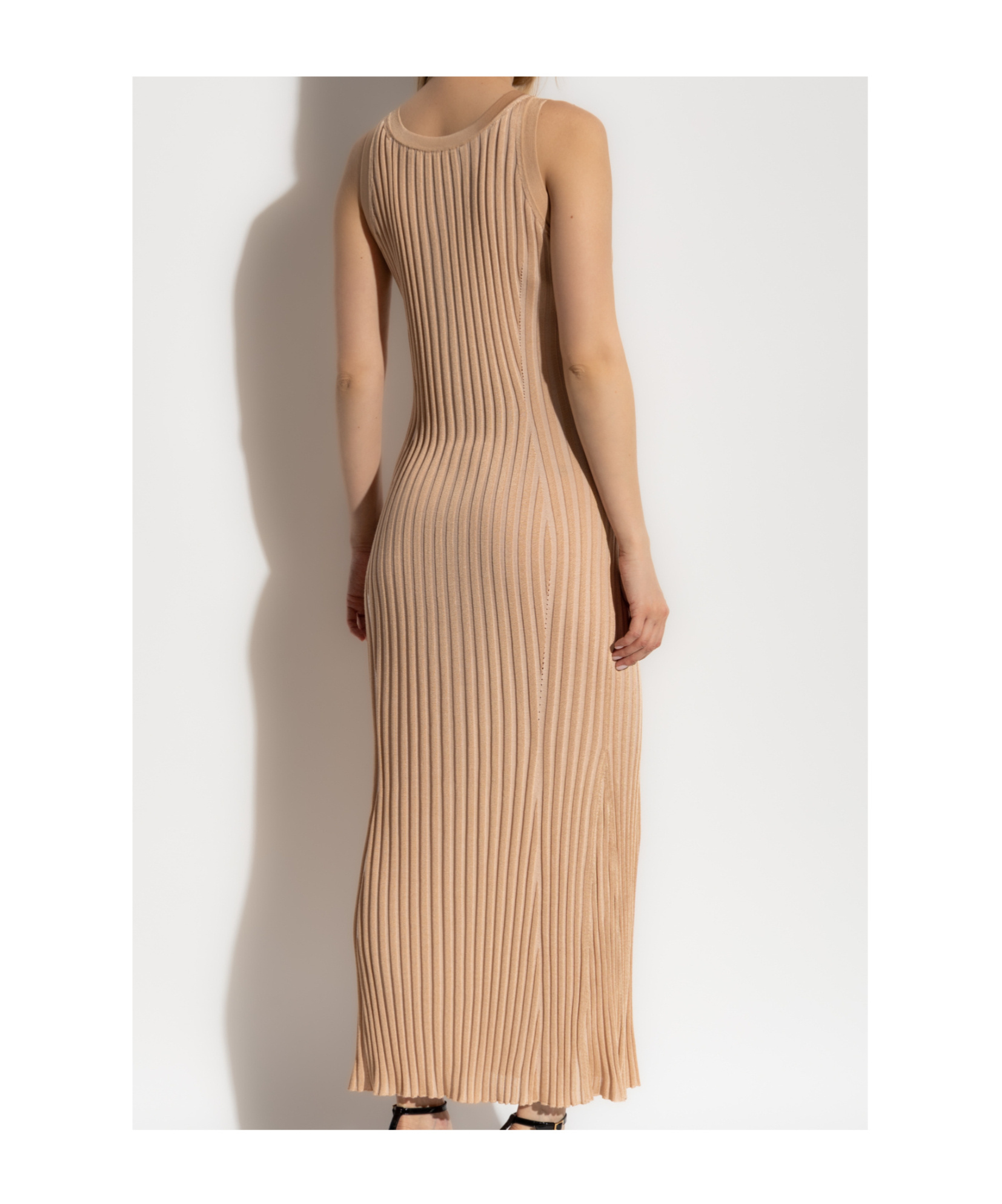 Versace Ribbed Button-down Midi Dress In Brown