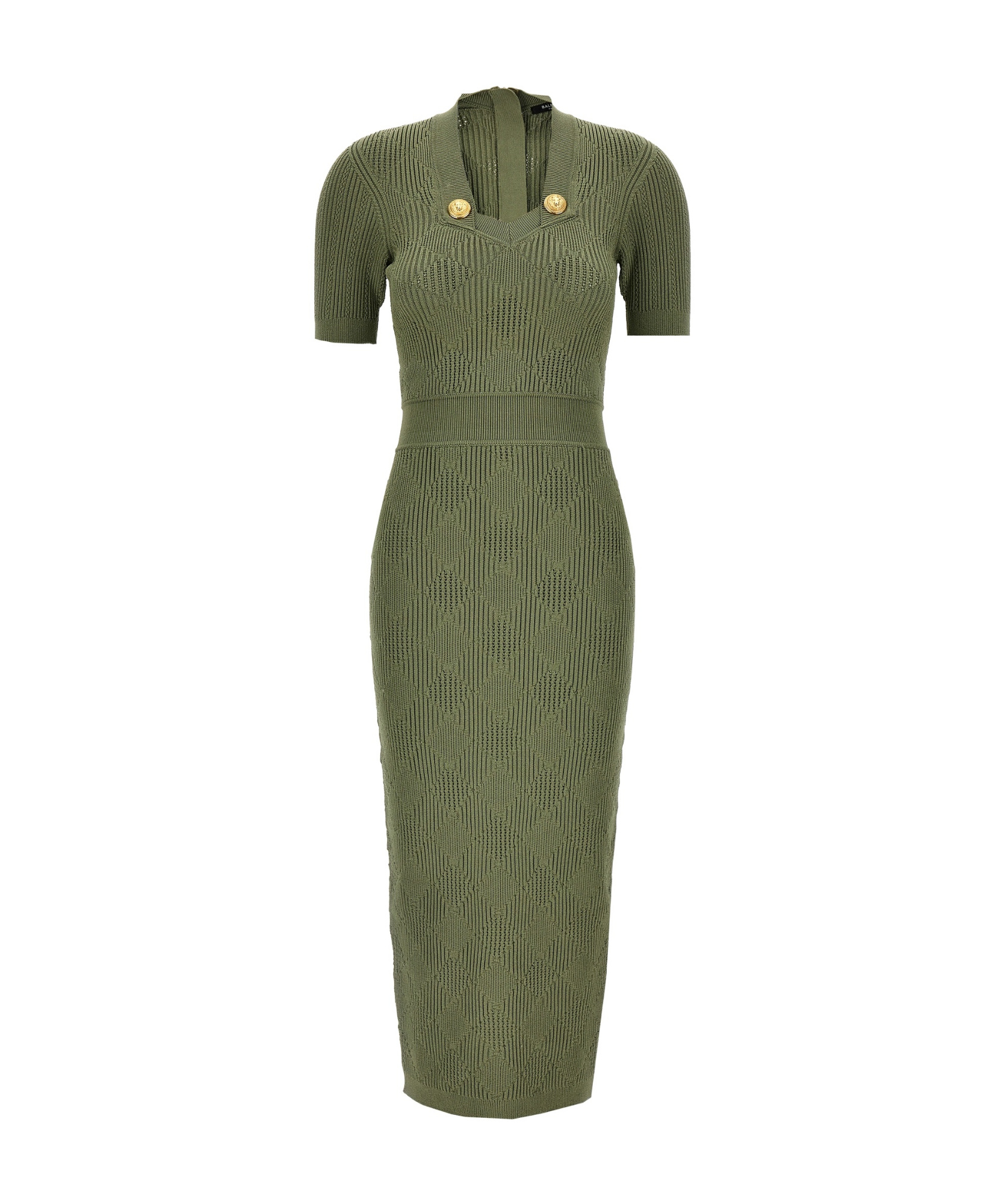 Balmain Gingham Knitted Midi Dress In Green