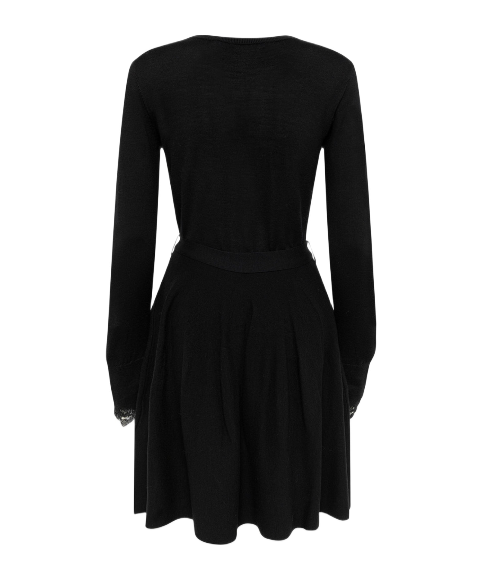 Blugirl Fitted Black Mini Dress With Lace Detailing And Flared Skirt In Multi