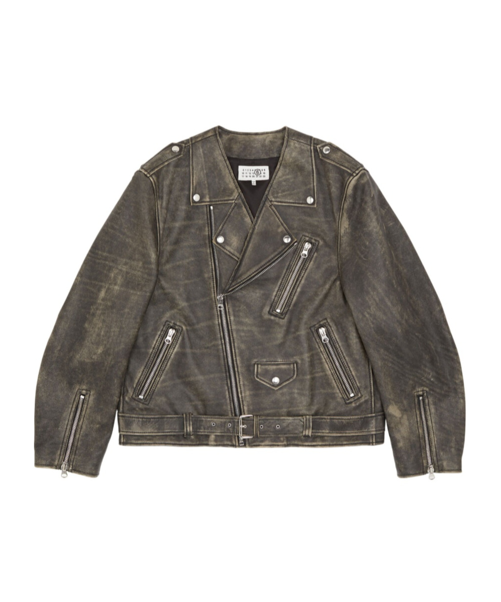 Mm6 Maison Margiela Distressed-effect Leather Jacket In Black