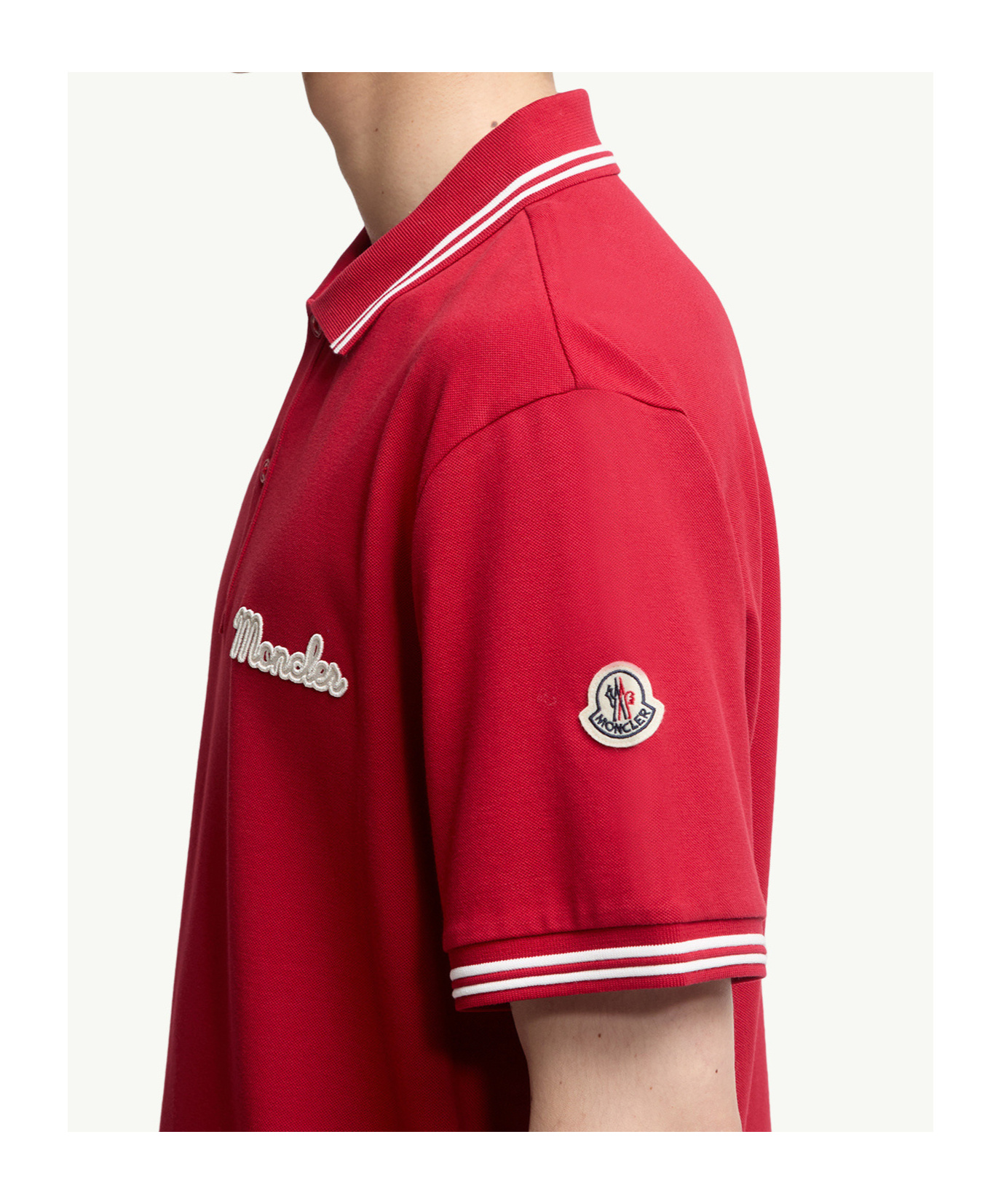 Moncler Lapel Short Sleeve Polo Shirt In Red