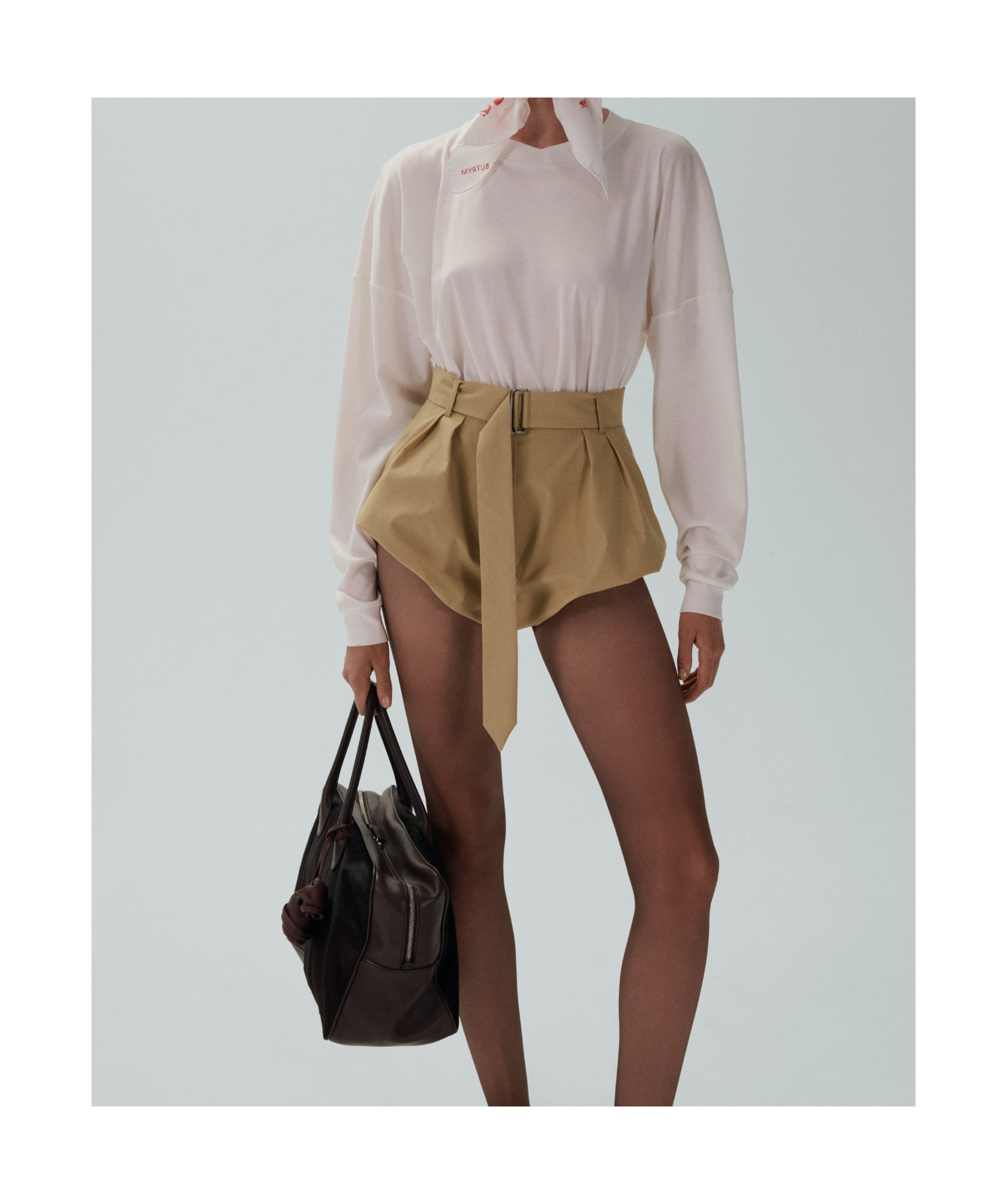 Magda Butrym Belted Cotton-blend Shorts In Nude