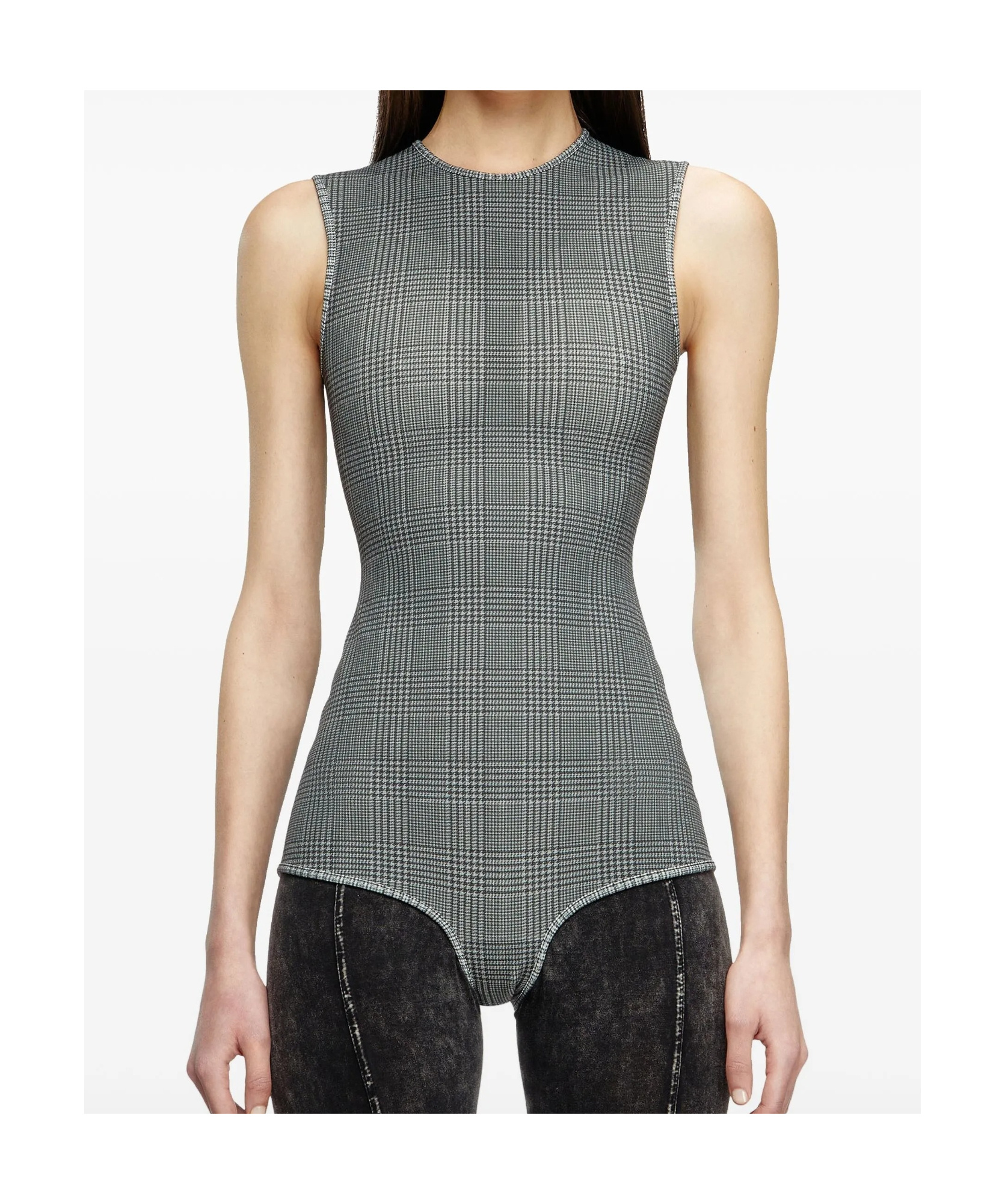 Diesel Bodysuit In Checked Bonded Jersey In Gray