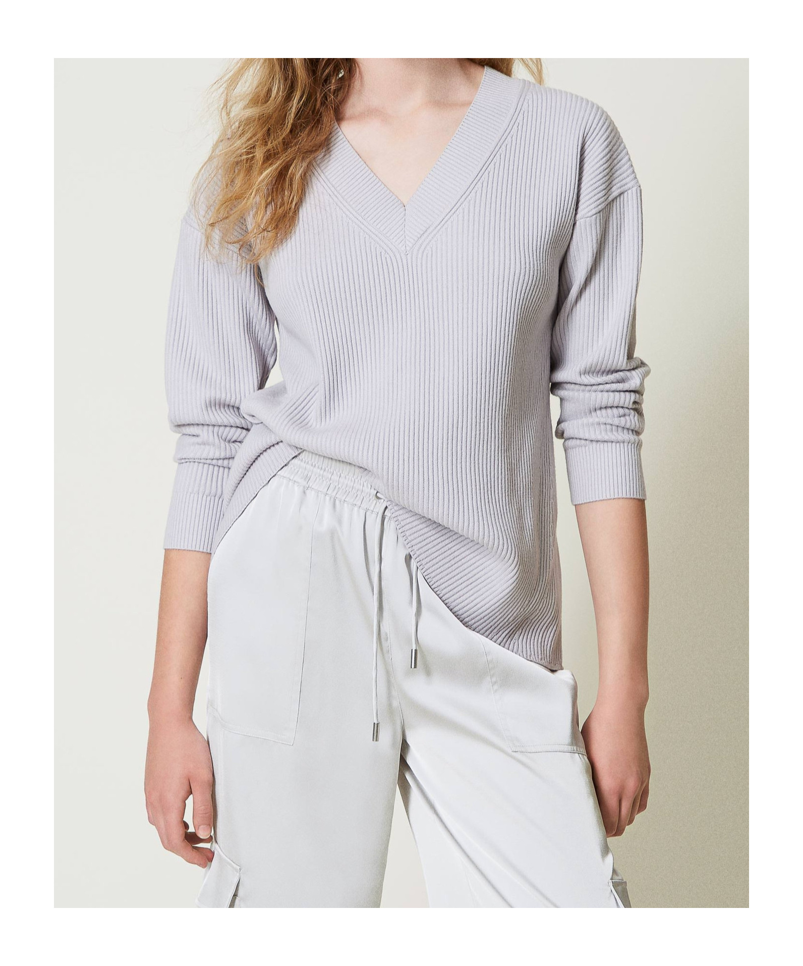 Twinset Long-sleeved Sweater In Silver