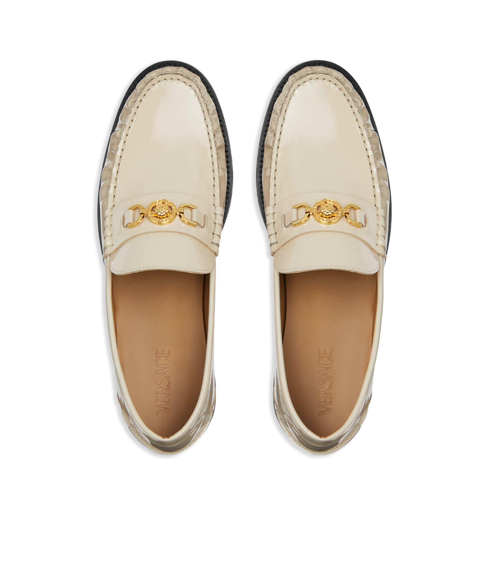 Versace Medusa '95 Leather Loafers In Light Sand/gold