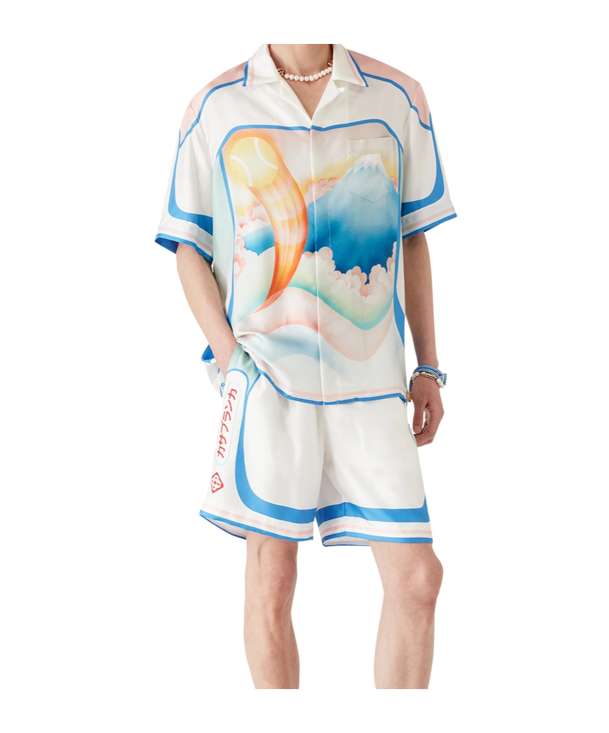Casablanca Mens Fuji Dream Cuban Collar Printed Silk Shirt In White