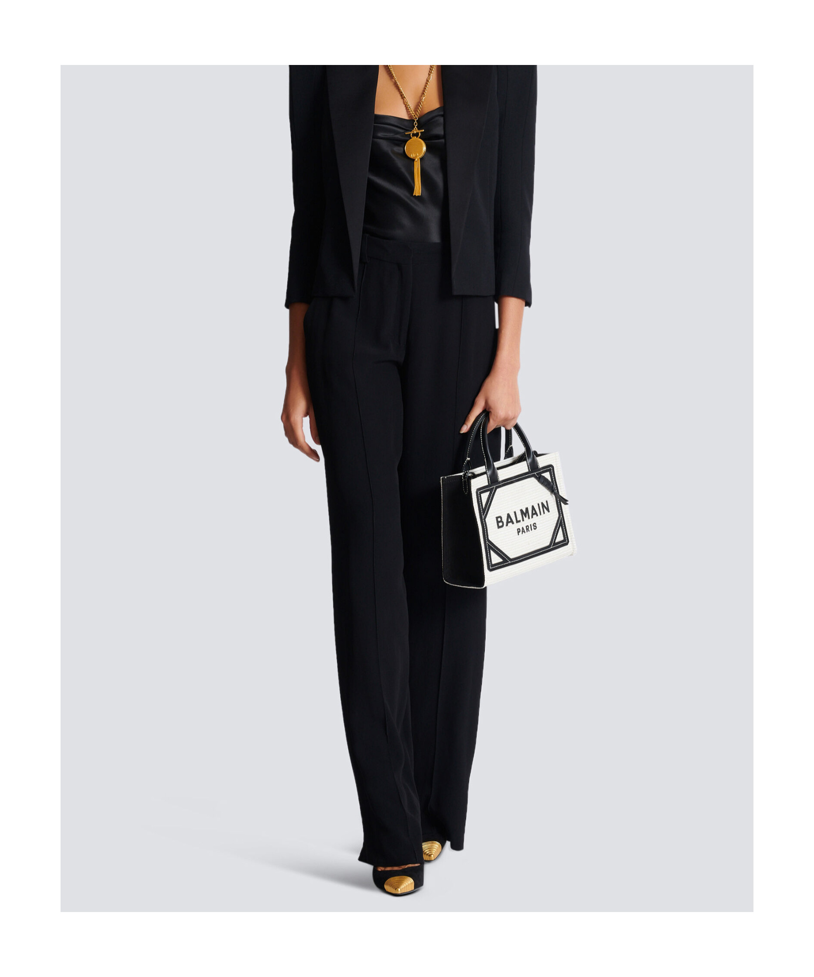 Balmain B-army Medium Shopper Tote Bag In Raffia And Leather In White