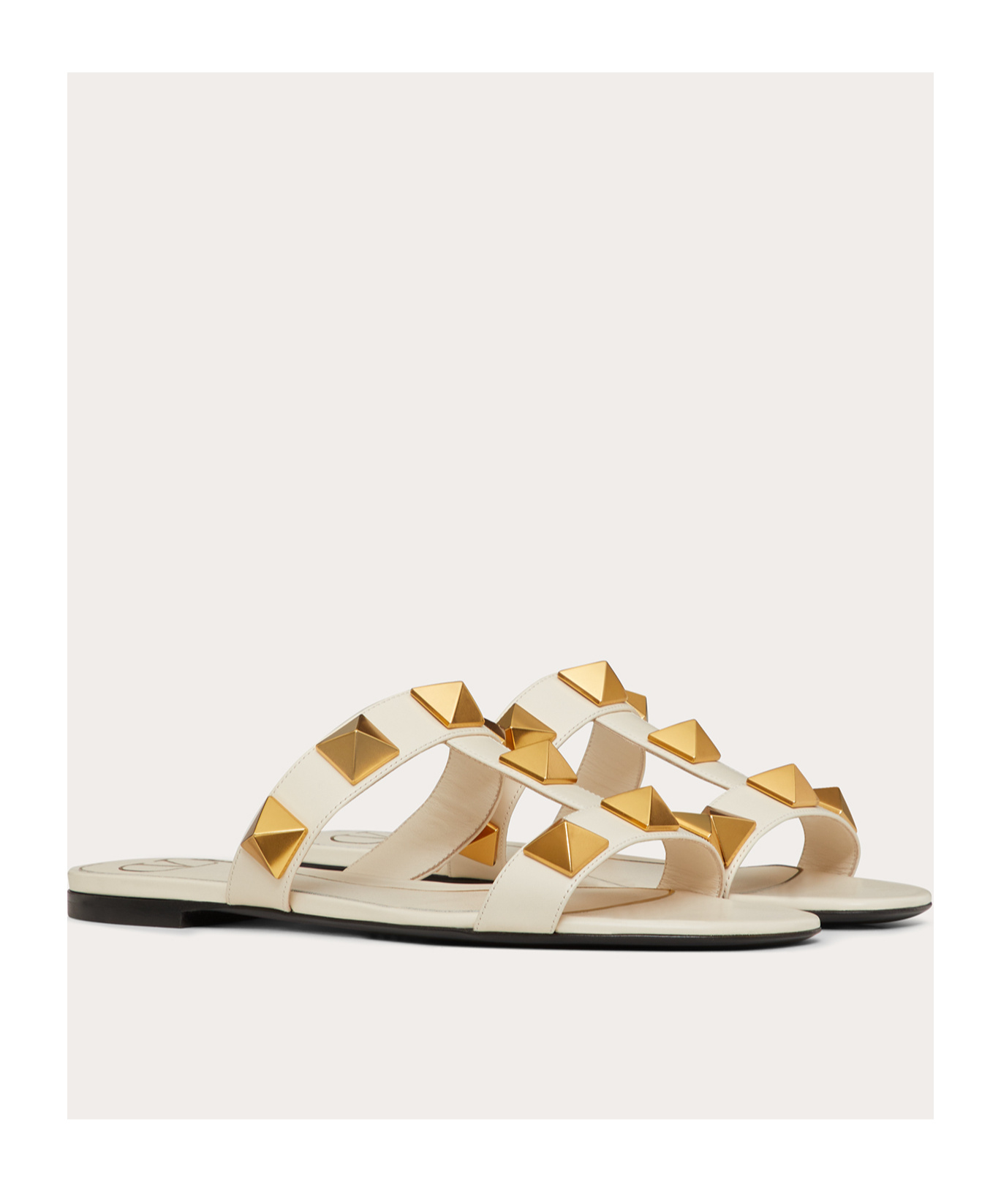VALENTINO GARAVANI FLAT ROMAN STUD CALFSKIN SLIDE SANDAL