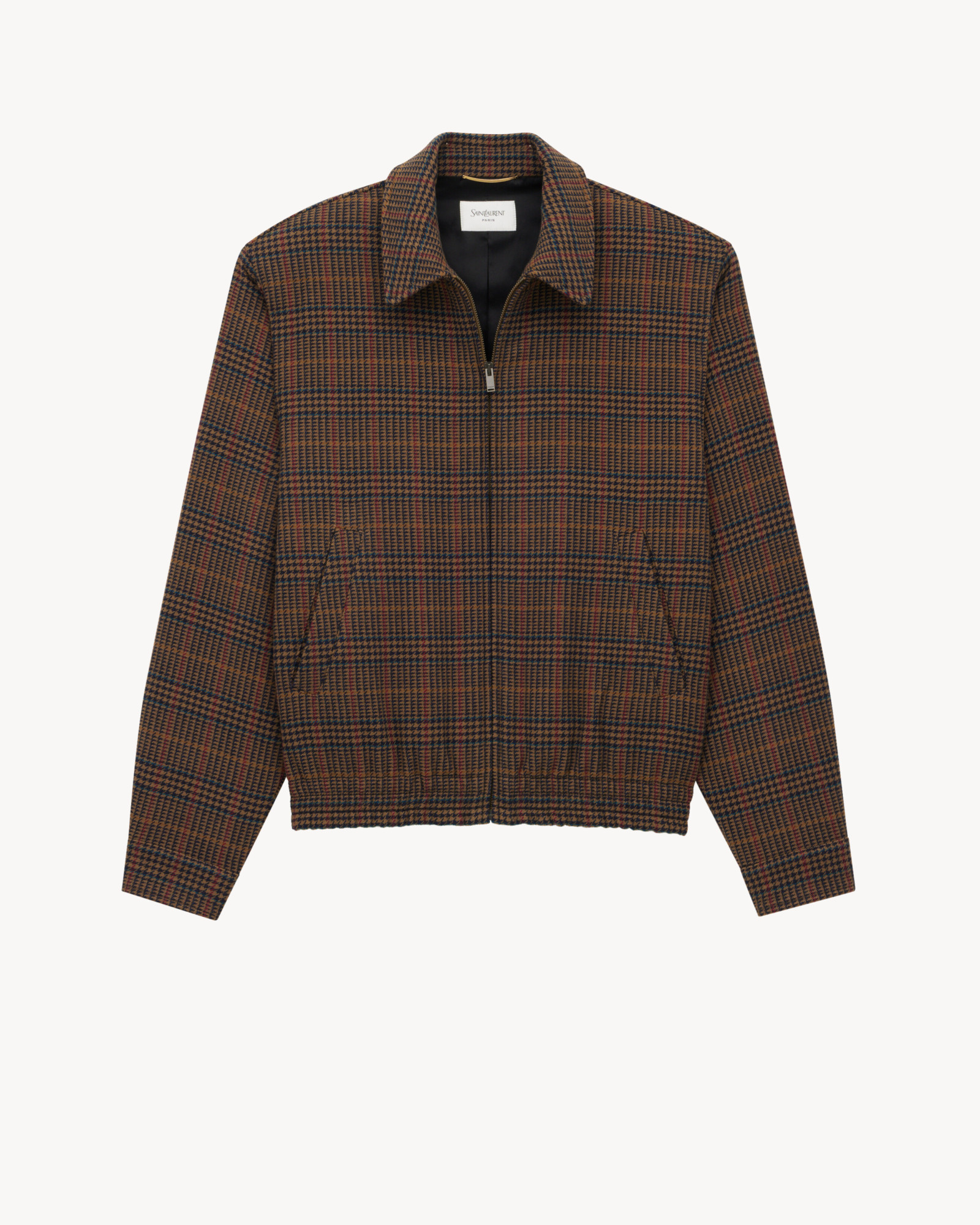 Saint Laurent Jacket In Wool Check In Brown