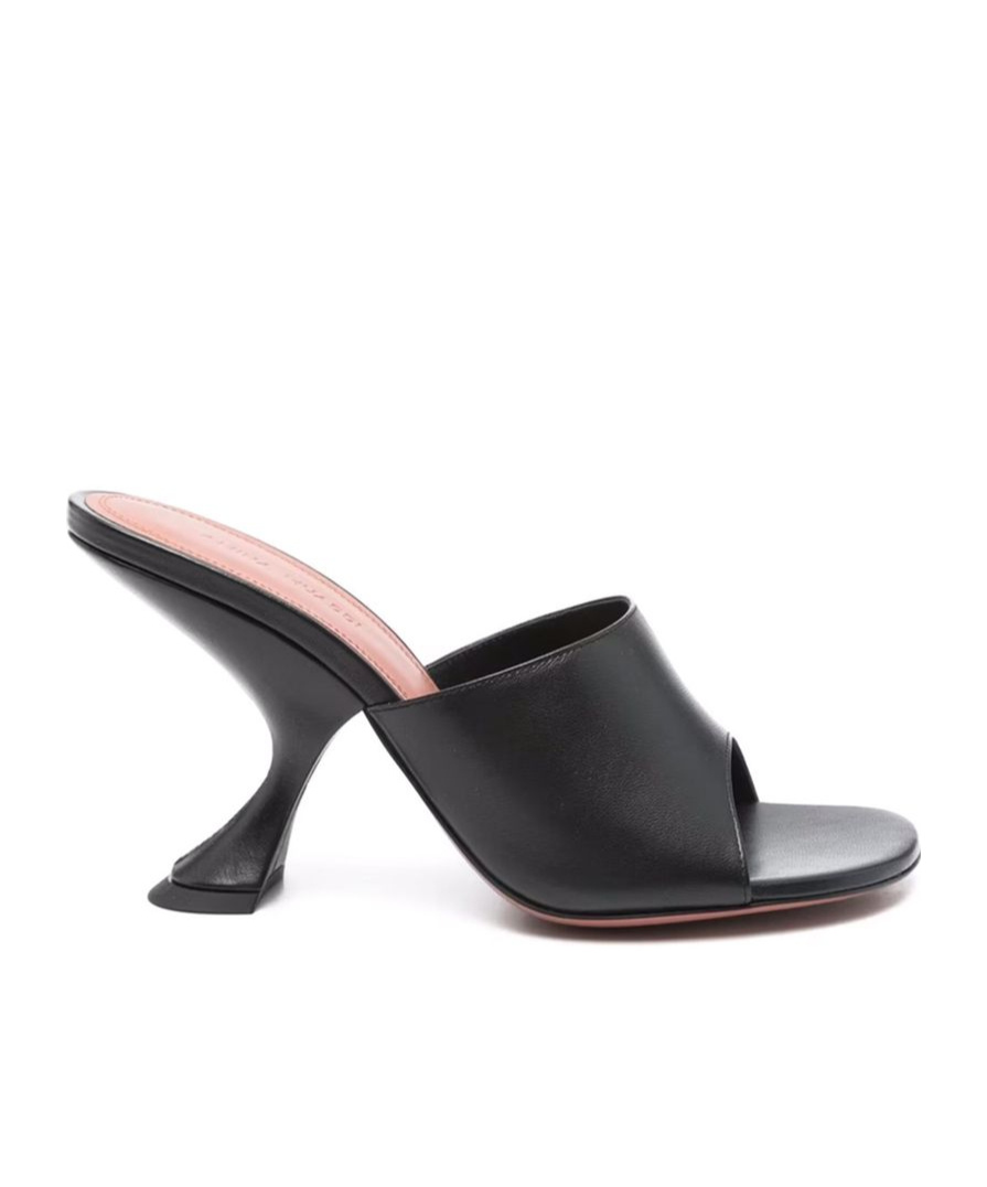 Amina Muaddi 90mm Lupita Sculpted Heel Sandals In Black