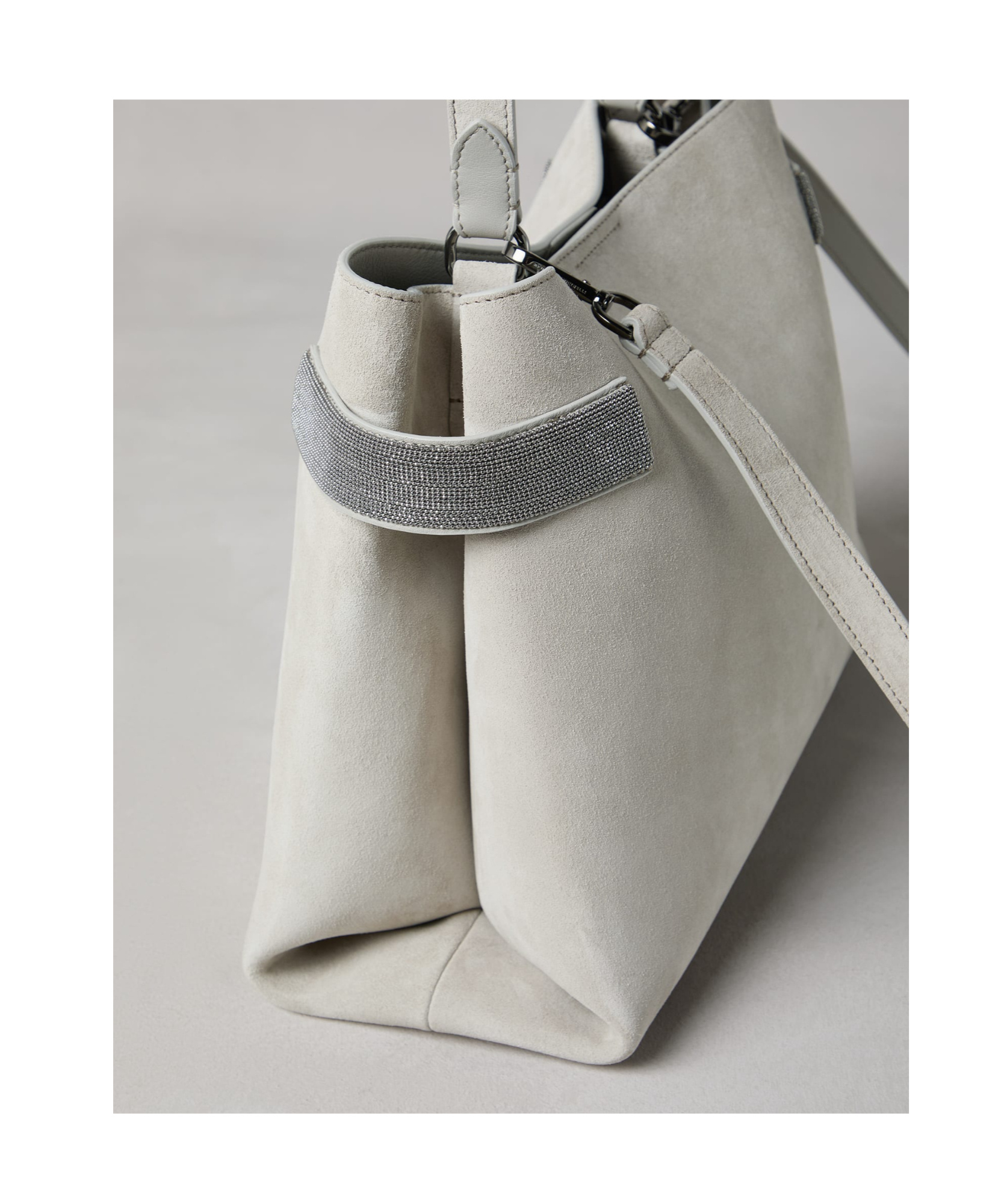 Brunello Cucinelli Monili-chain Suede Tote Bag In Gray