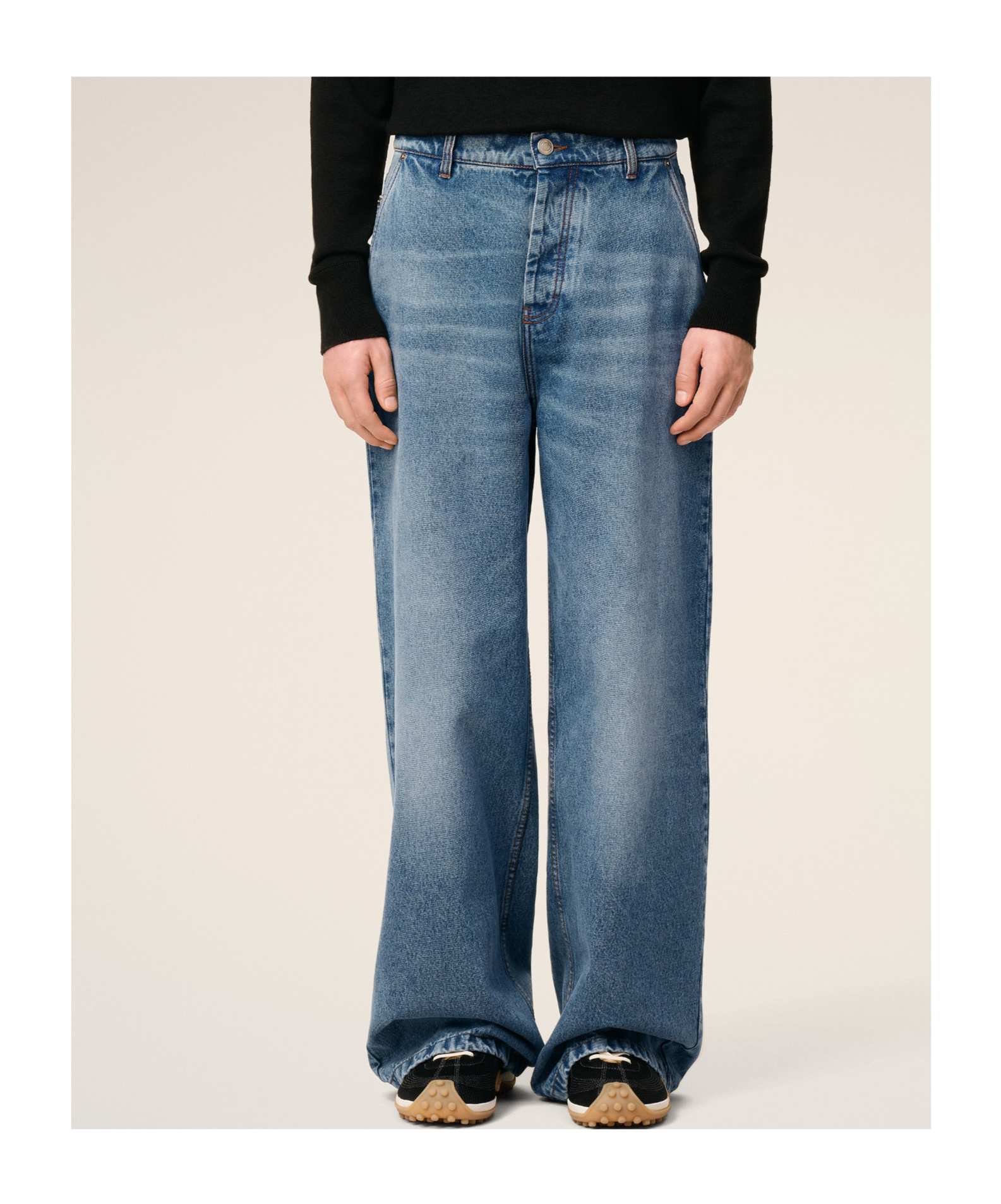 Ami Alexandre Mattiussi Wide Fit Jeans In Used Indigo Denim. In Blue