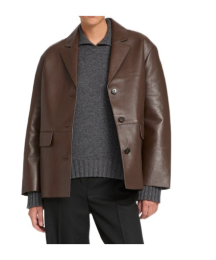 Yves Salomon Woollen Bonded Leather Jacket In Brown