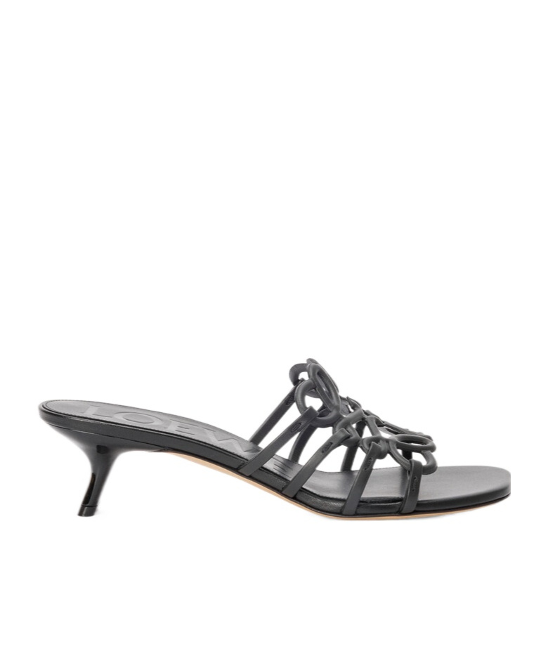 Loewe Petal Anagram Leather Caged Mule Sandals In Gray