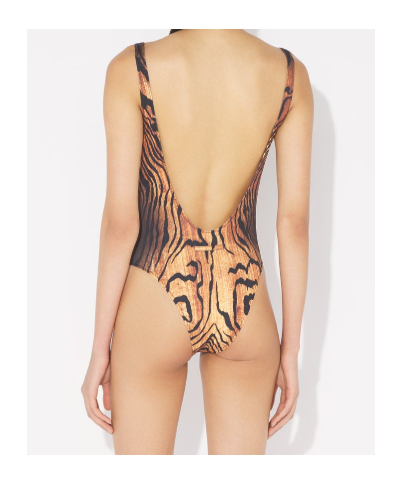 Jean Paul Gaultier Wood-print Scoopneck Swimsuit In Multi