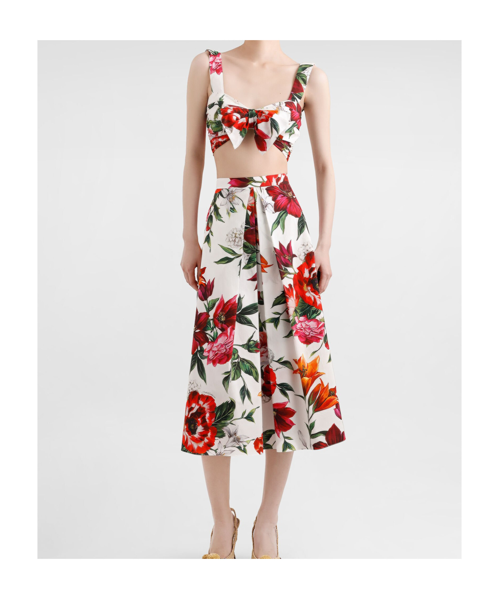 Dolce & Gabbana Floral-print Crop Top In Neutral