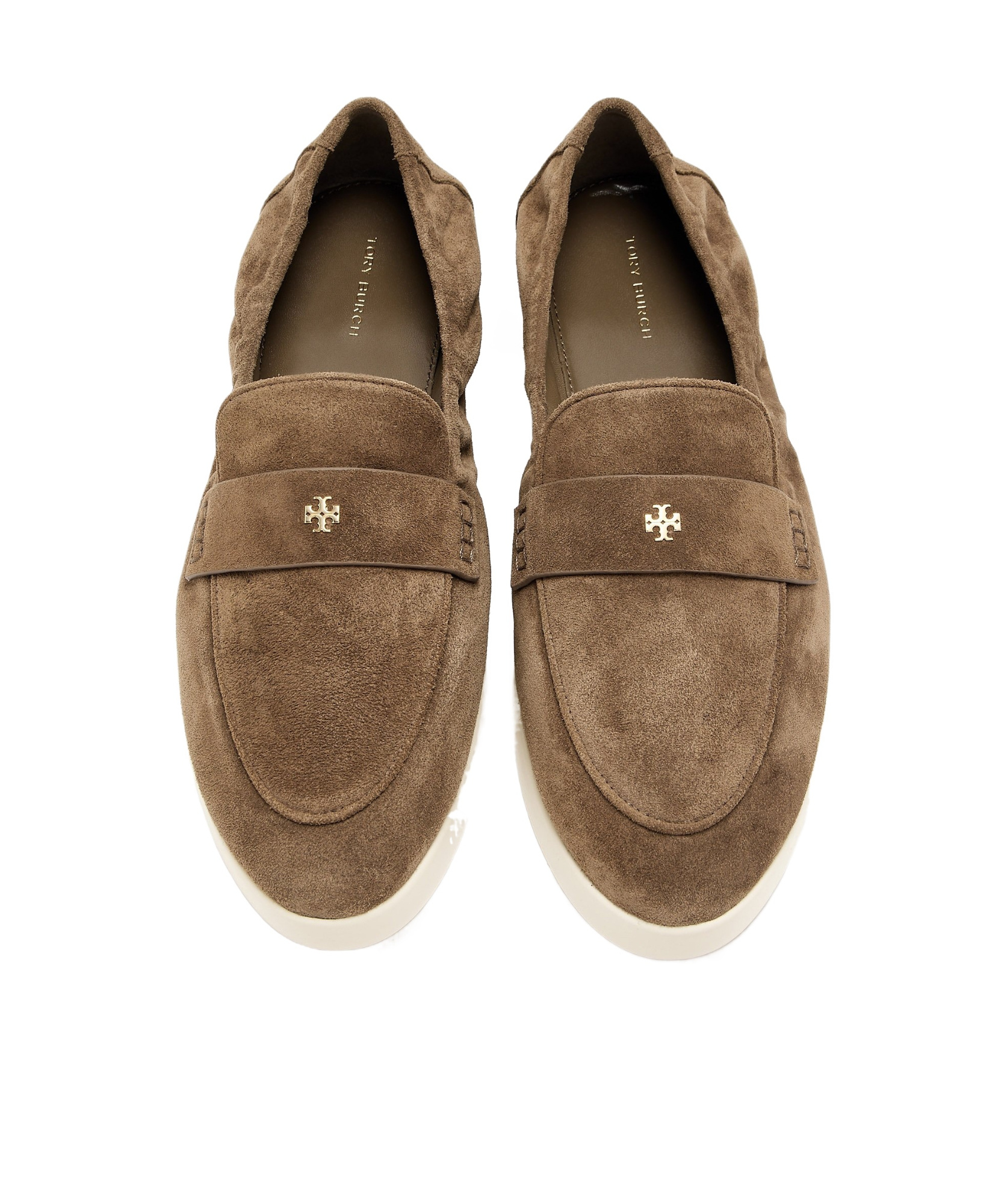 Tory Burch Brown Loafers With Logo Plaque On The Front And Slip-on Design In Green