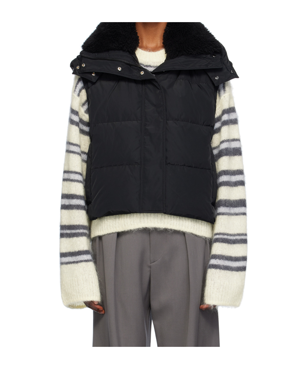 Shop Yves Salomon Quilted Zipper Down Vest In Black