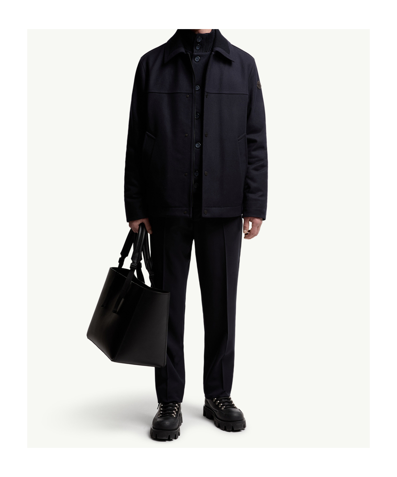Moncler Emilion Wool Blend Hooded Short Down Jacket In Blue