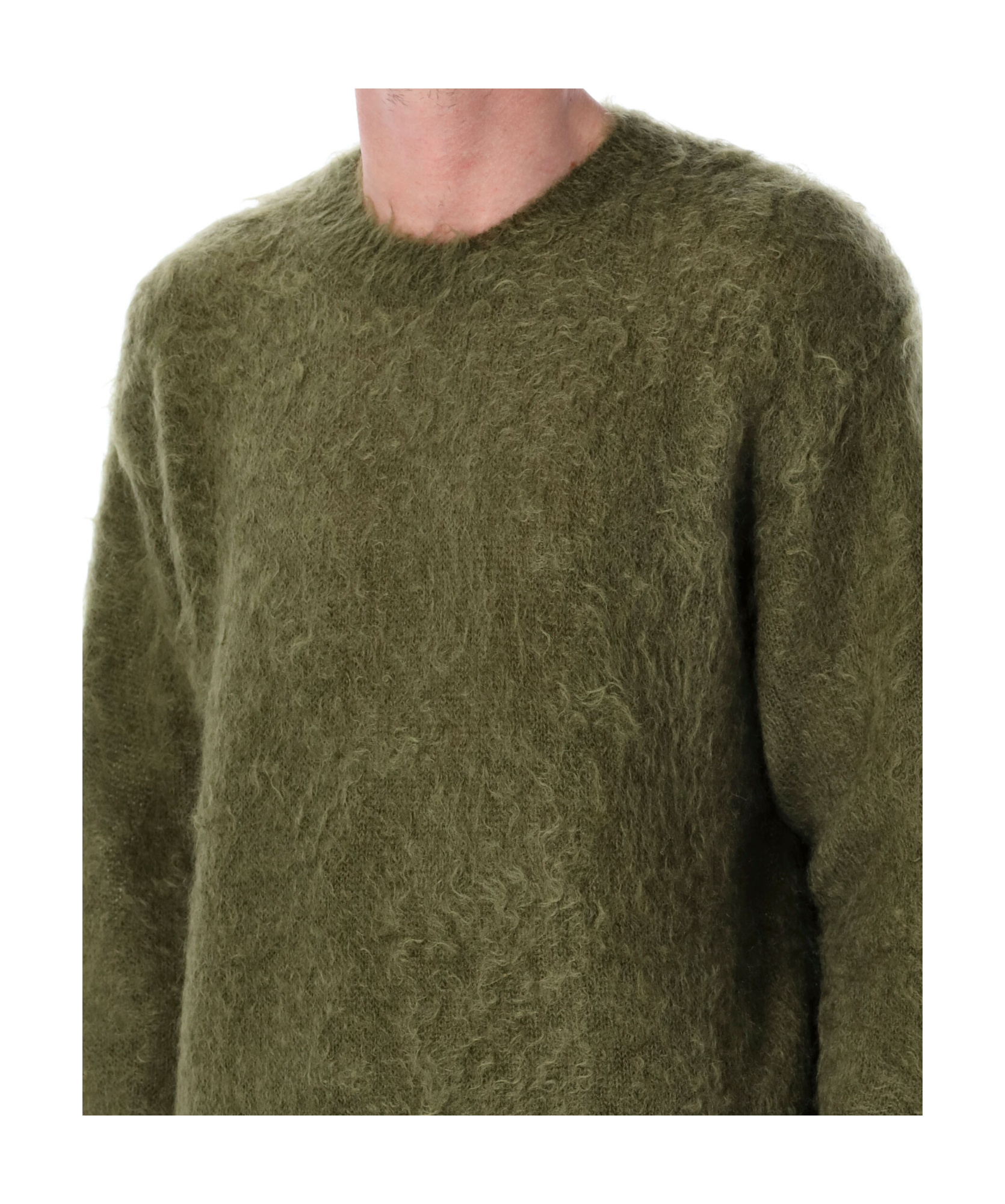 Auralee Soft Mohair Crewneck Sweater With Refined Finish In Green