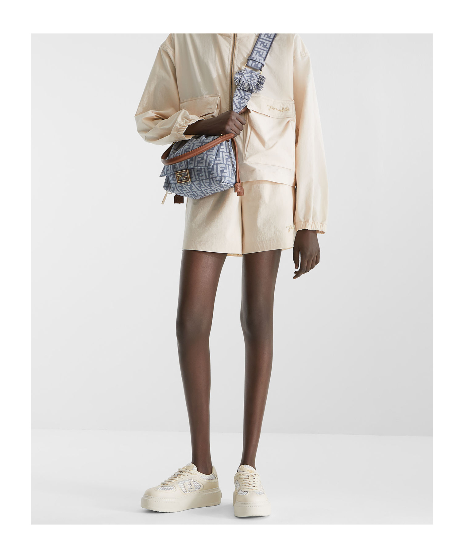 Fendi Beige Technical Cotton Shorts In Multi