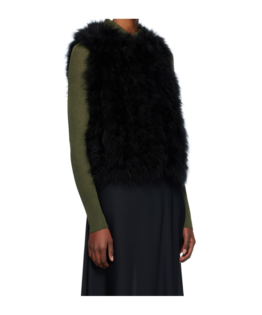 Yves Salomon Sleeveless Feather Silk Coat In Black