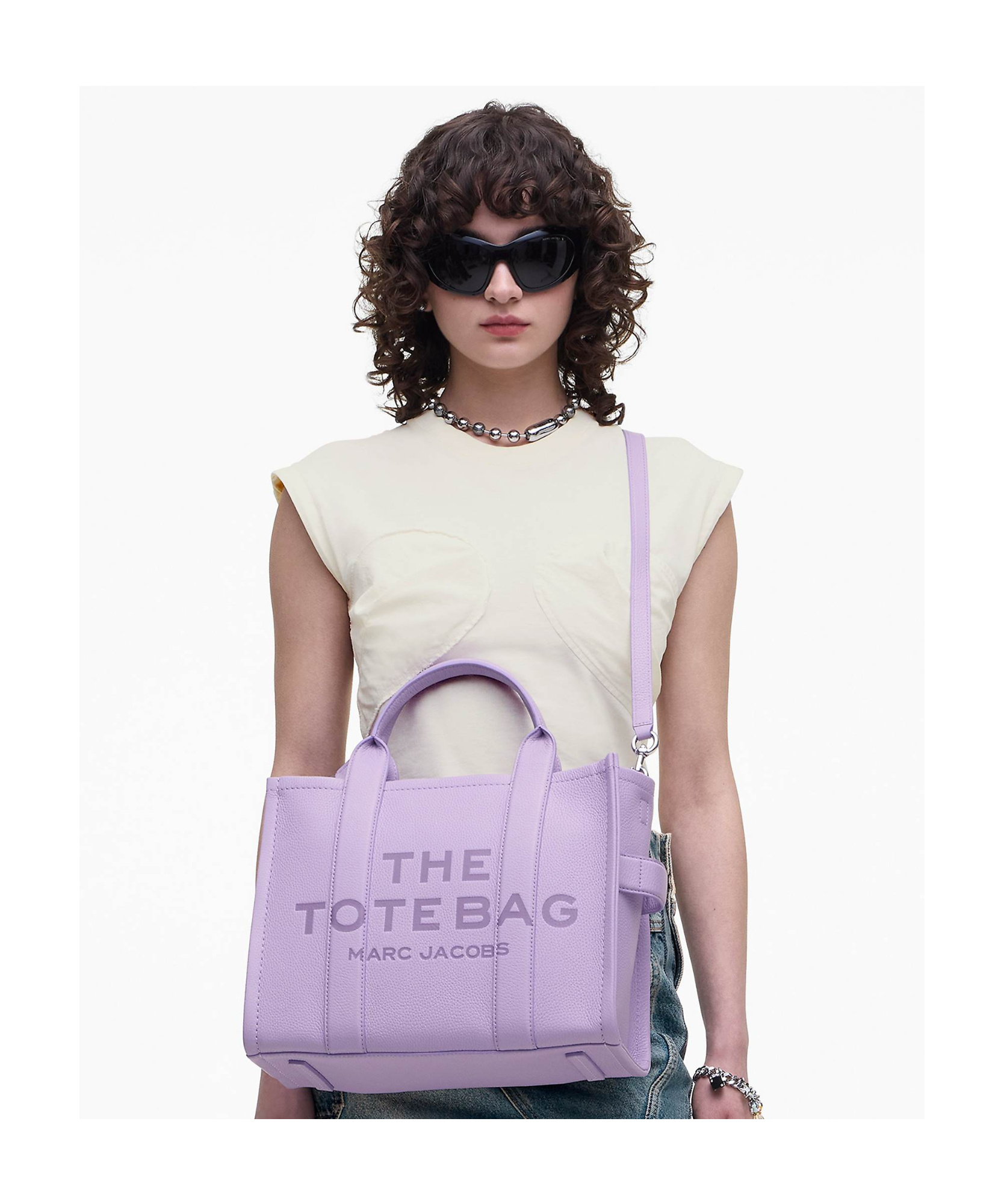 Marc Jacobs The Leather Medium Tote Bag In Purple