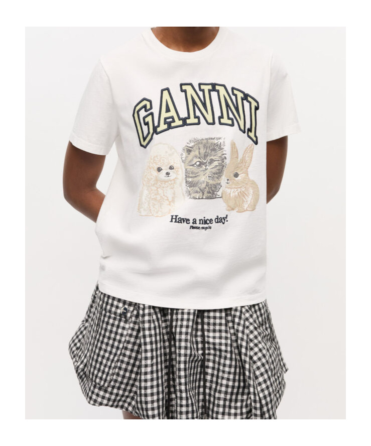 Ganni White Crewneck T-shirt With Maxi Logo On The Front
