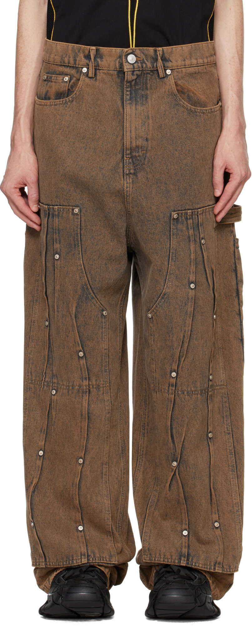 Kusikohc Brown Workwear Multi Rivet Jeans In Green