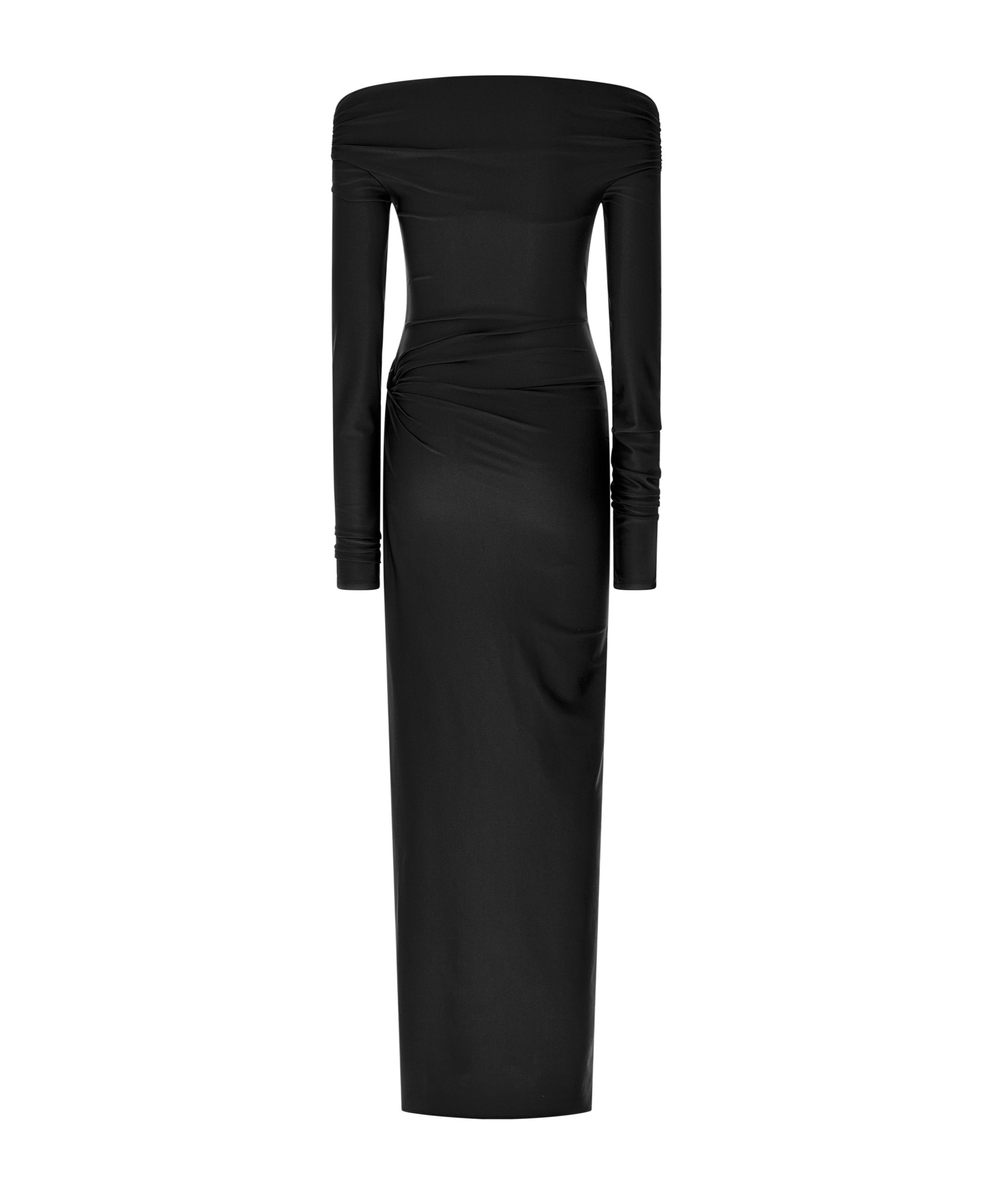 The Andamane Off-the-shoulder Long Sleeve Fitted Jumpsuit In Black