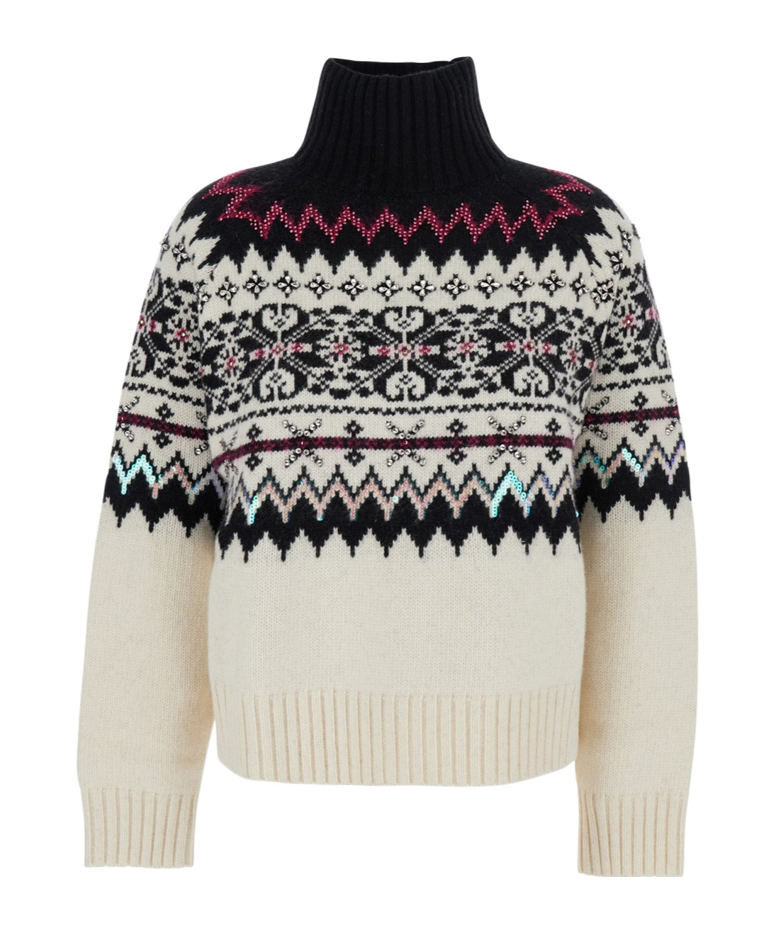 Semicouture Multicolor Turtleneck Sweater With All-over Inlays In Wool Blend Woman In Brown