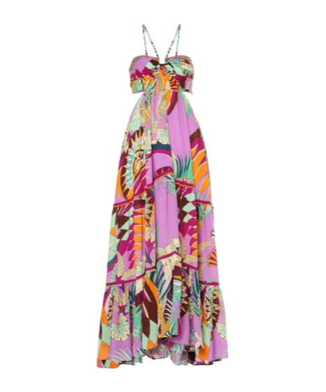 Camilla Gathered Printed Silk Cutout Maxi Dress In Multi