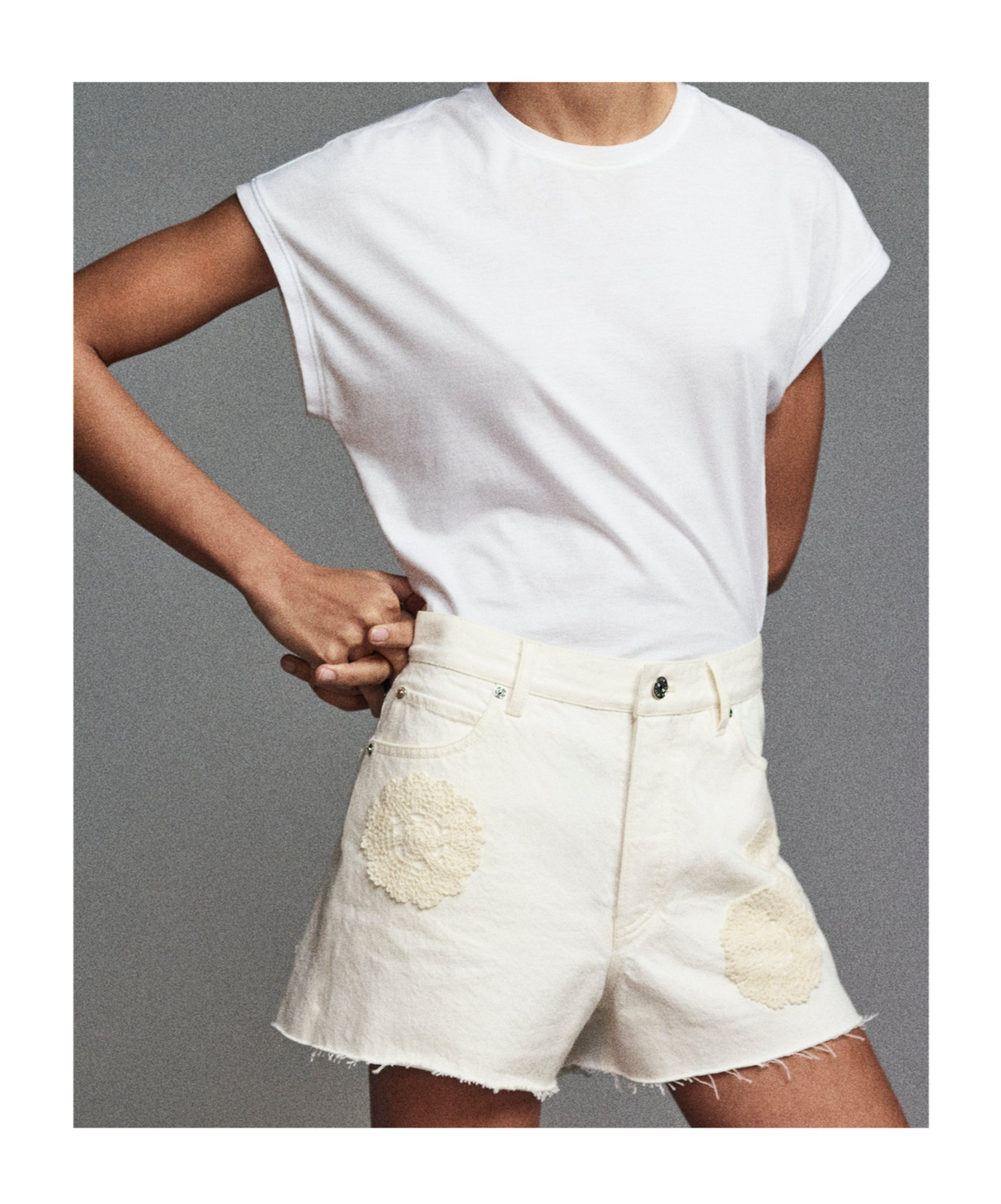 Frame Crochet Detail Shorts In White