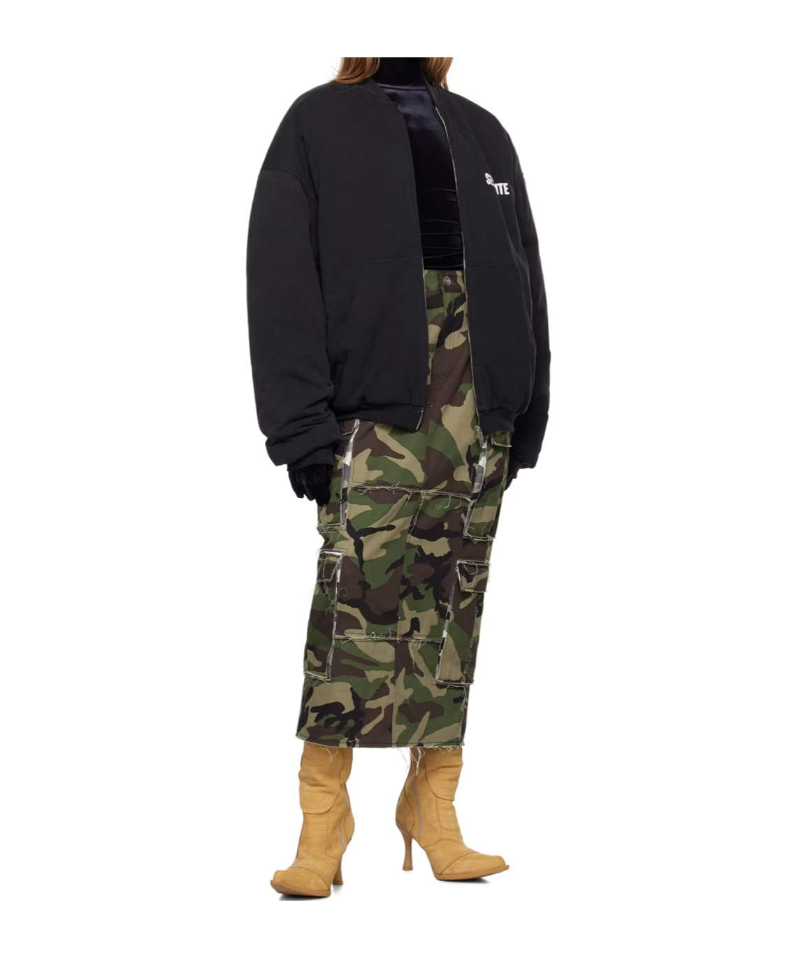 Vetements Khaki Patched Camo Cargo Maxi Skirt In Black