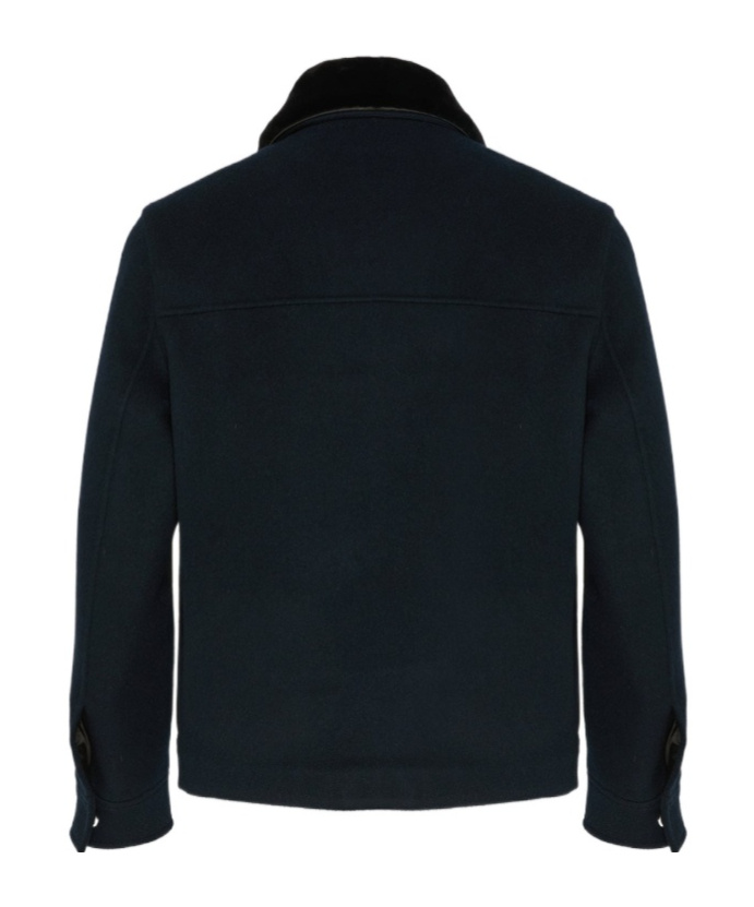 Yves Salomon Jacket In Double-sided Wool-cashmere Fabric With Mink Collar In Blue
