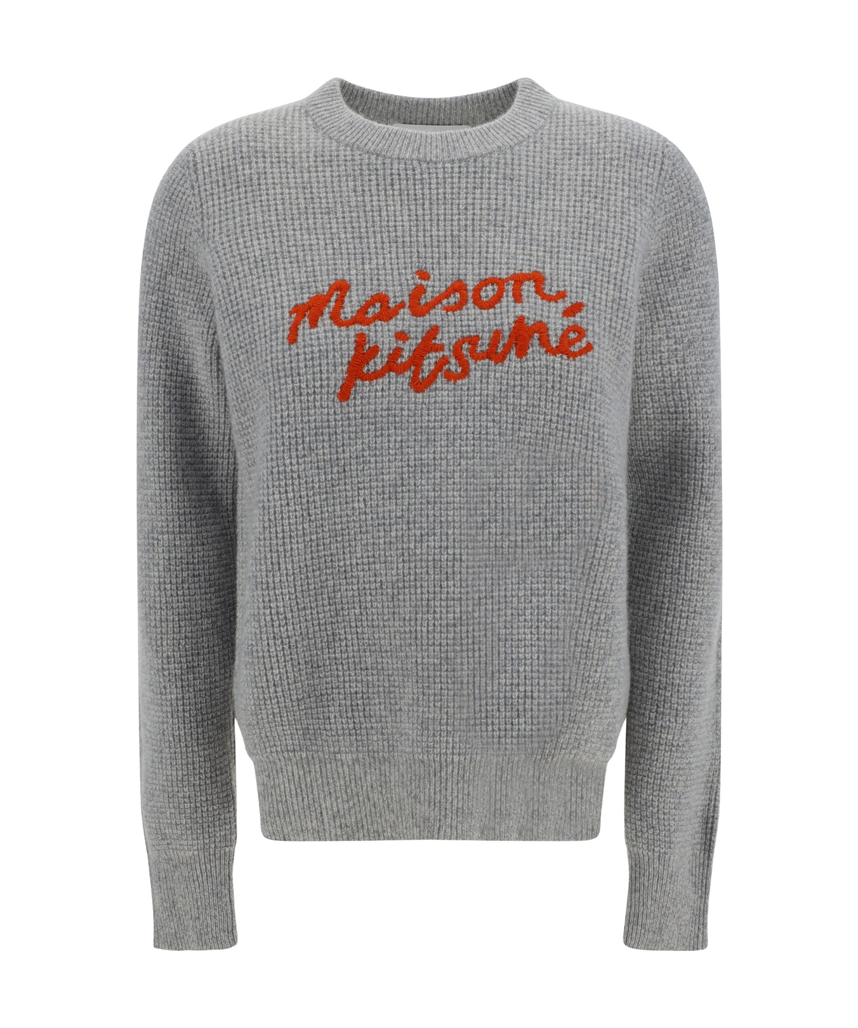 Maison Kitsuné Logo-embroidered Waffle-knit Jumper In Gray