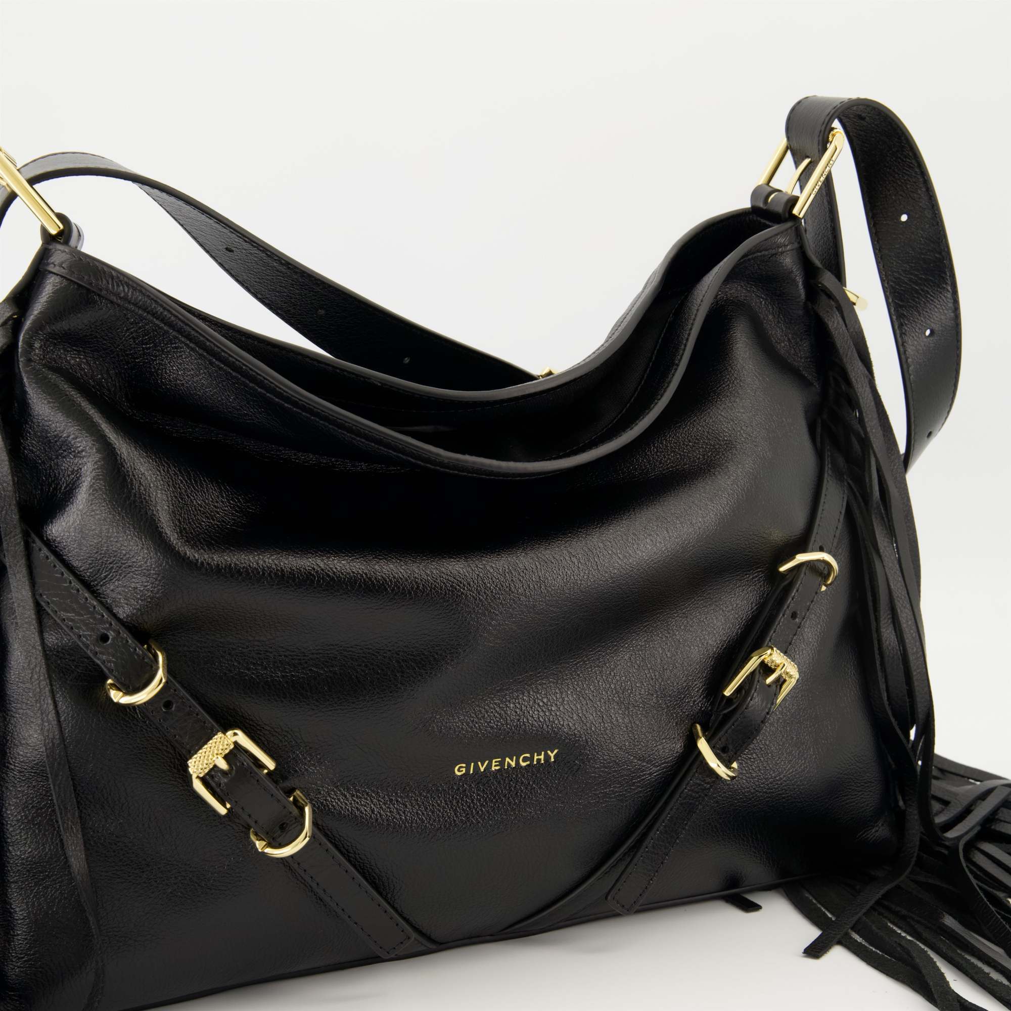 Givenchy Voyou Medium Shoulder Bag In Fringe Leather In Black