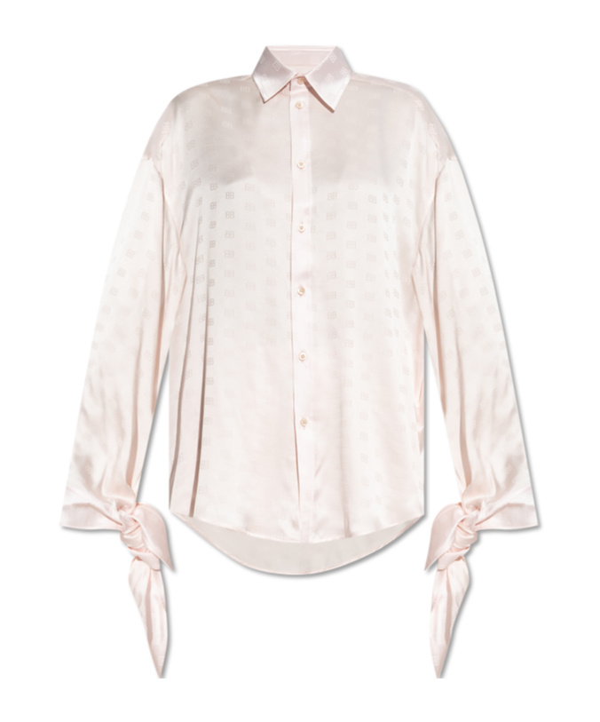 Balenciaga Monogram-jacquard Tied-cuff Shirt In Pink