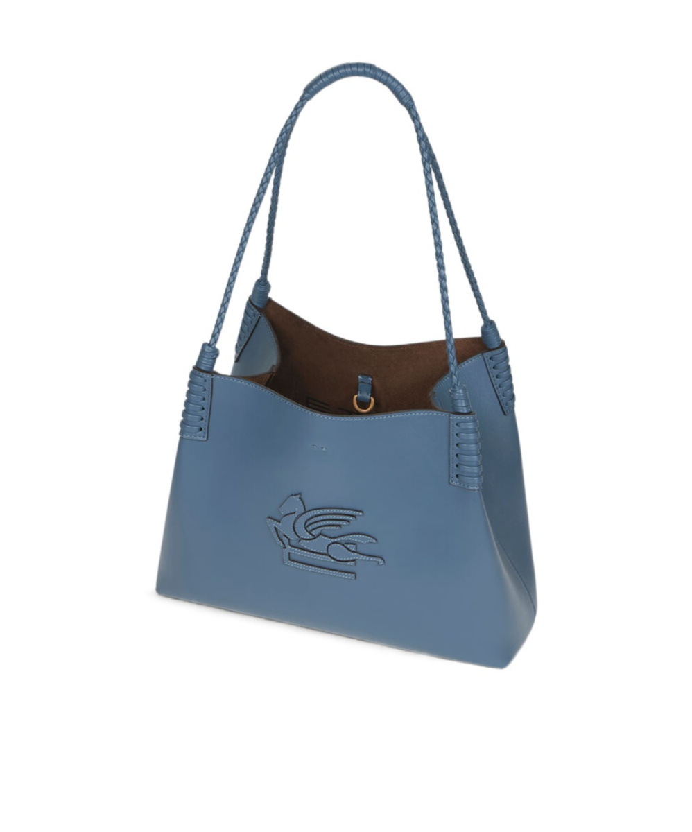 Etro Blue Calf Leather Shoulder Bag With Pegasus Emblem In Blue