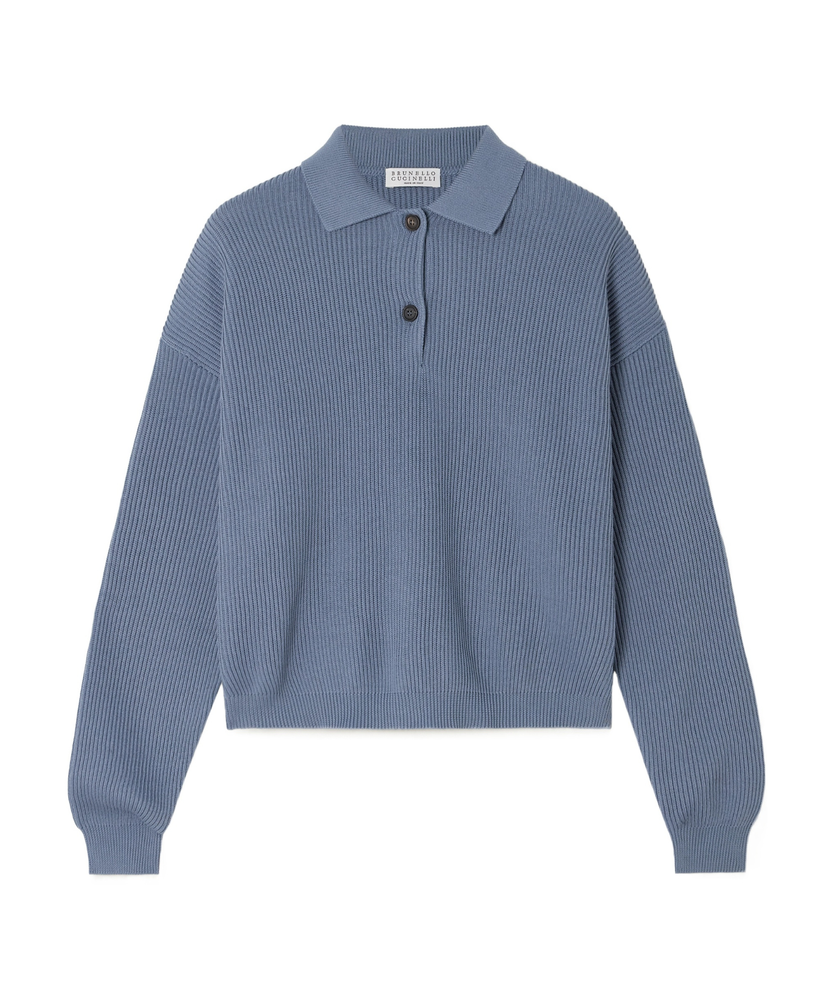 Brunello Cucinelli English Rib Cotton Polo-style Jersey With Jewellery In Blue
