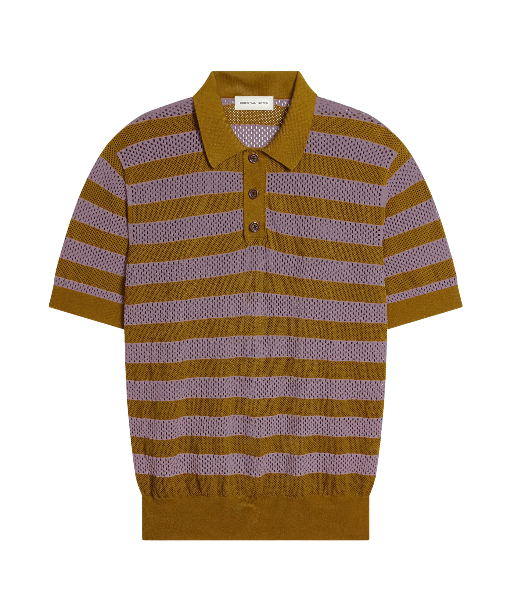 Dries Van Noten Crewneck Striped Short Sleeve Sweater In Brown