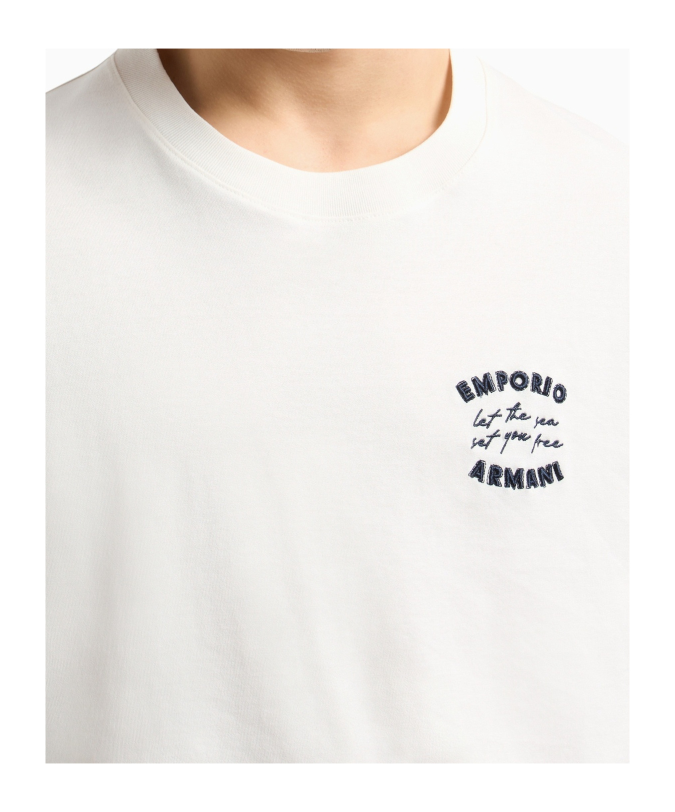 Emporio Armani Asv Jersey T-shirt With ‘let The Sea Set You Free' Embroidery In White