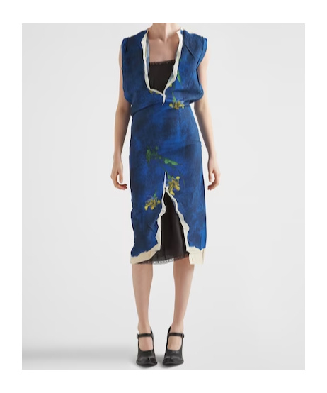 Prada Paper-based Printed Technical Fabric Dress In Blue