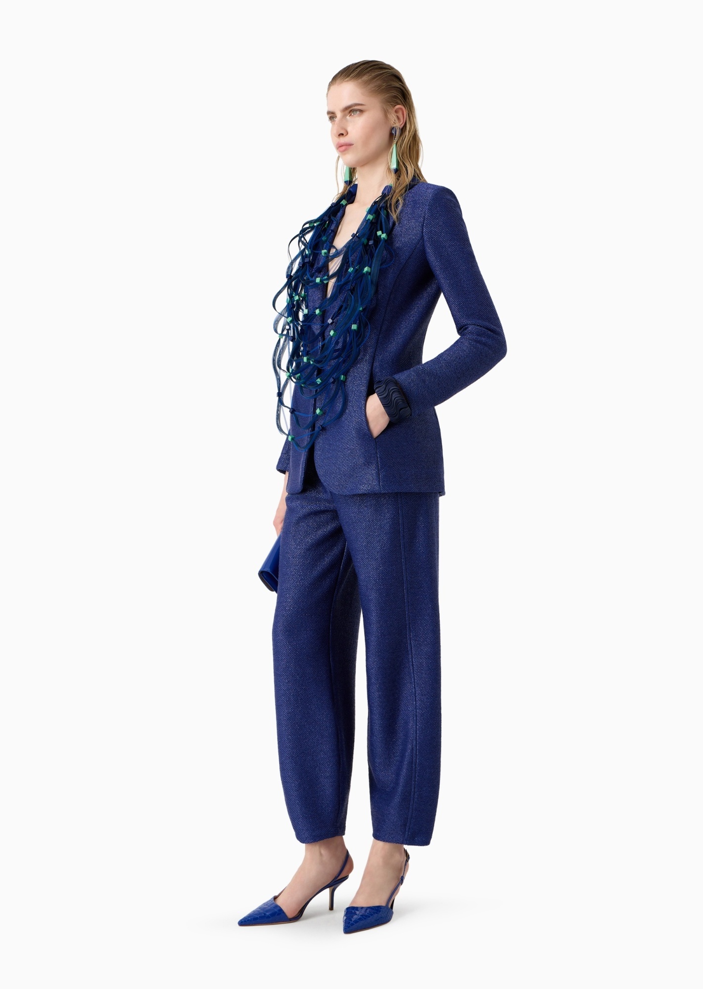 Giorgio Armani Patterned-jacquard Blazer In Blue
