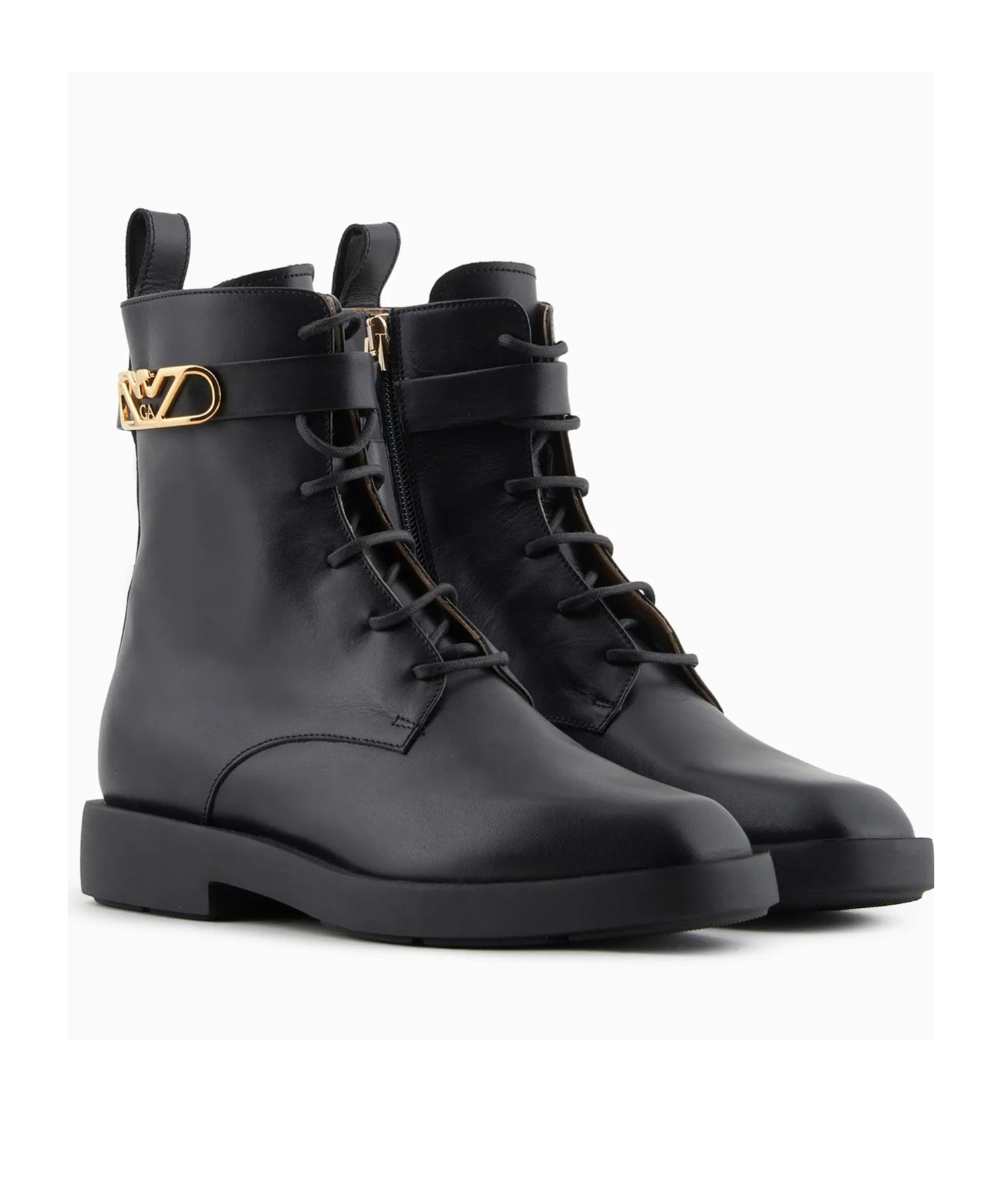 Emporio Armani Official Store Leather Lace-up Ankle Boots With Icon Logo Strap In Black
