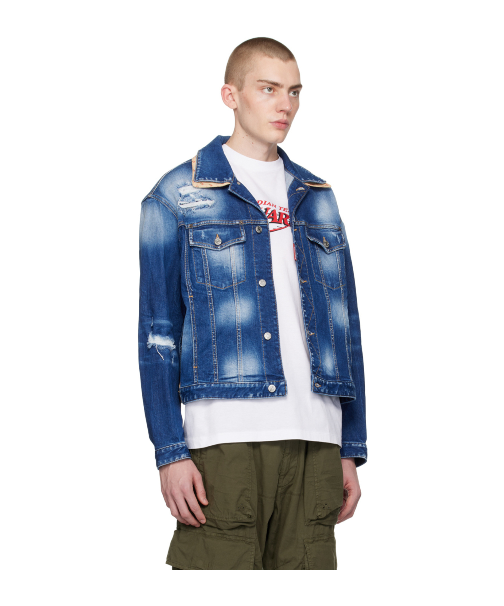 Dsquared2 Button Front Lapel Denim Coat In Blue