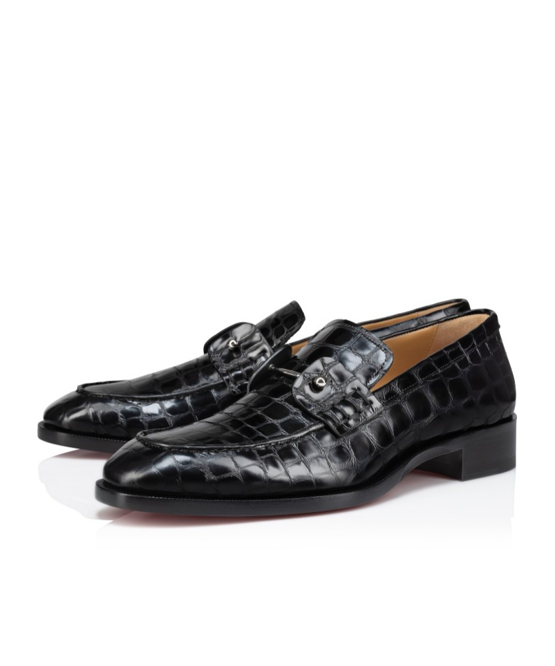 Christian Louboutin Embossed Slip-on Loafers In Black