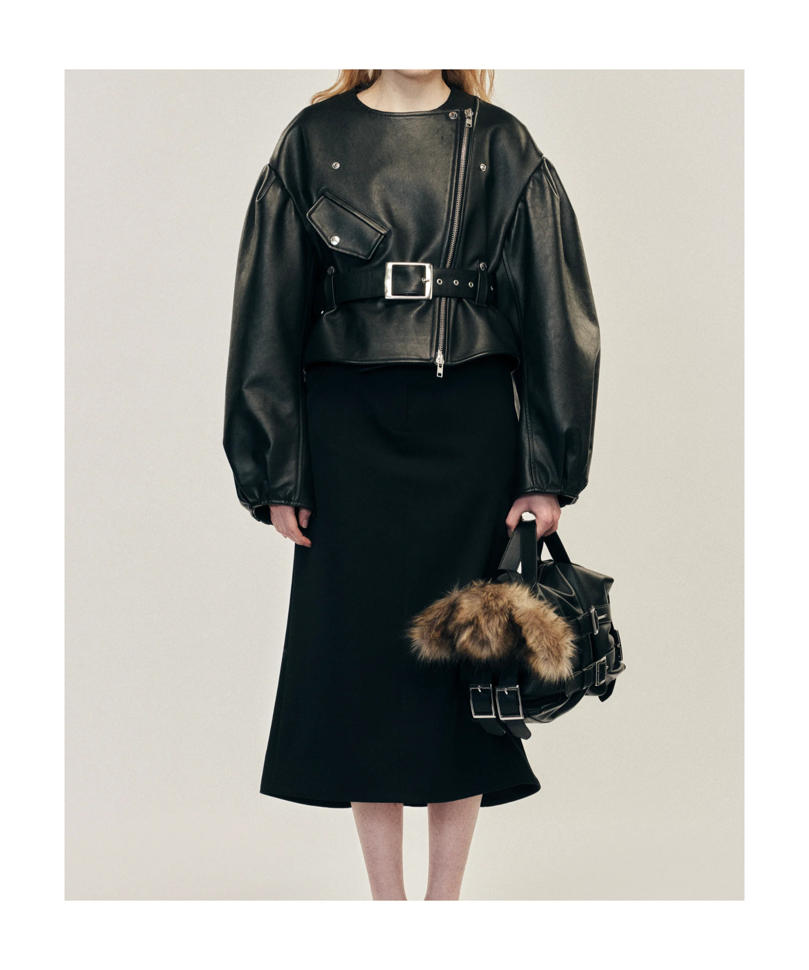 Simone Rocha Cropped Sculpted Belt Detail Biker Jacket In Black