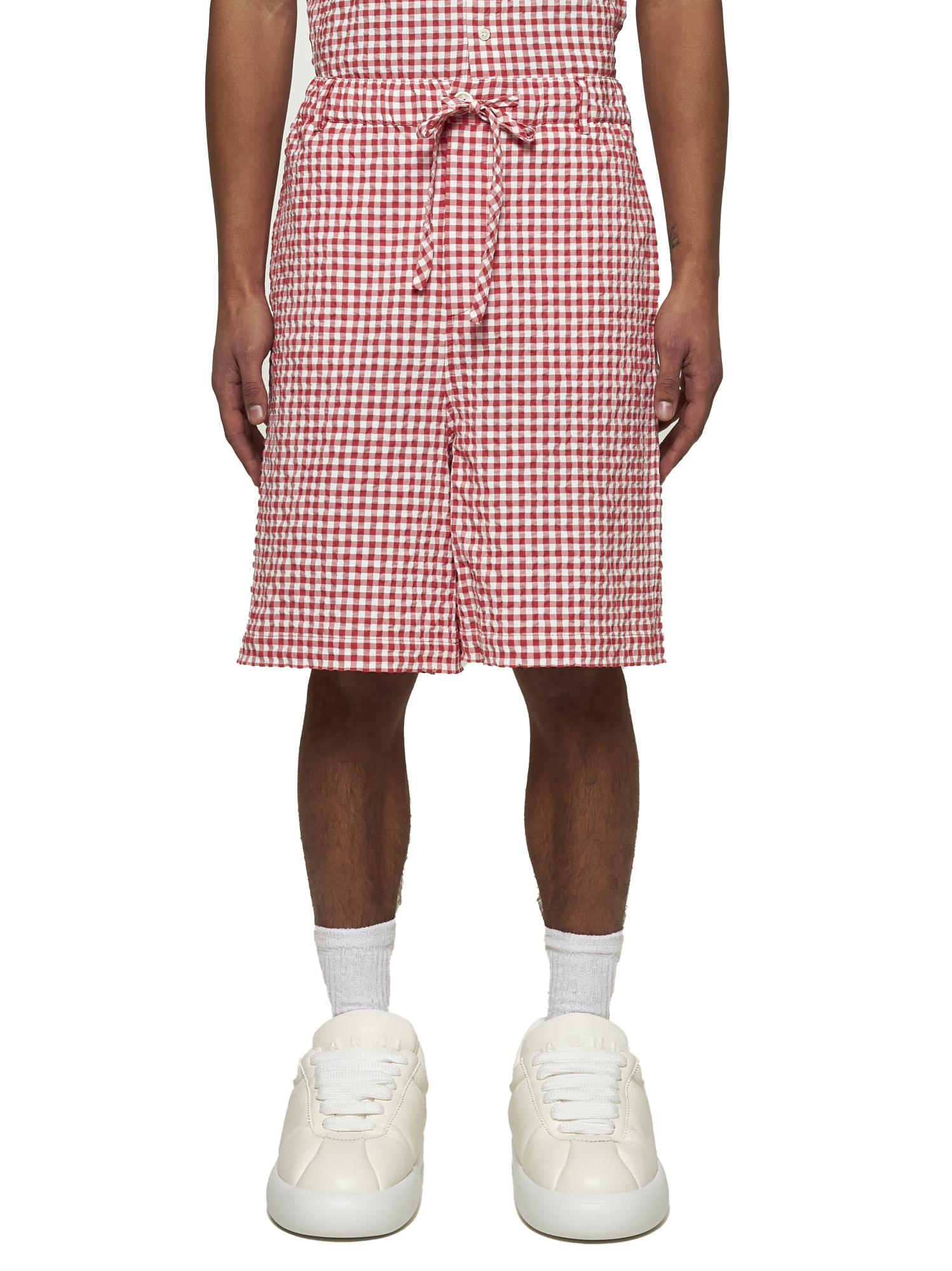 Marni Red & White Gingham Shorts In Multi